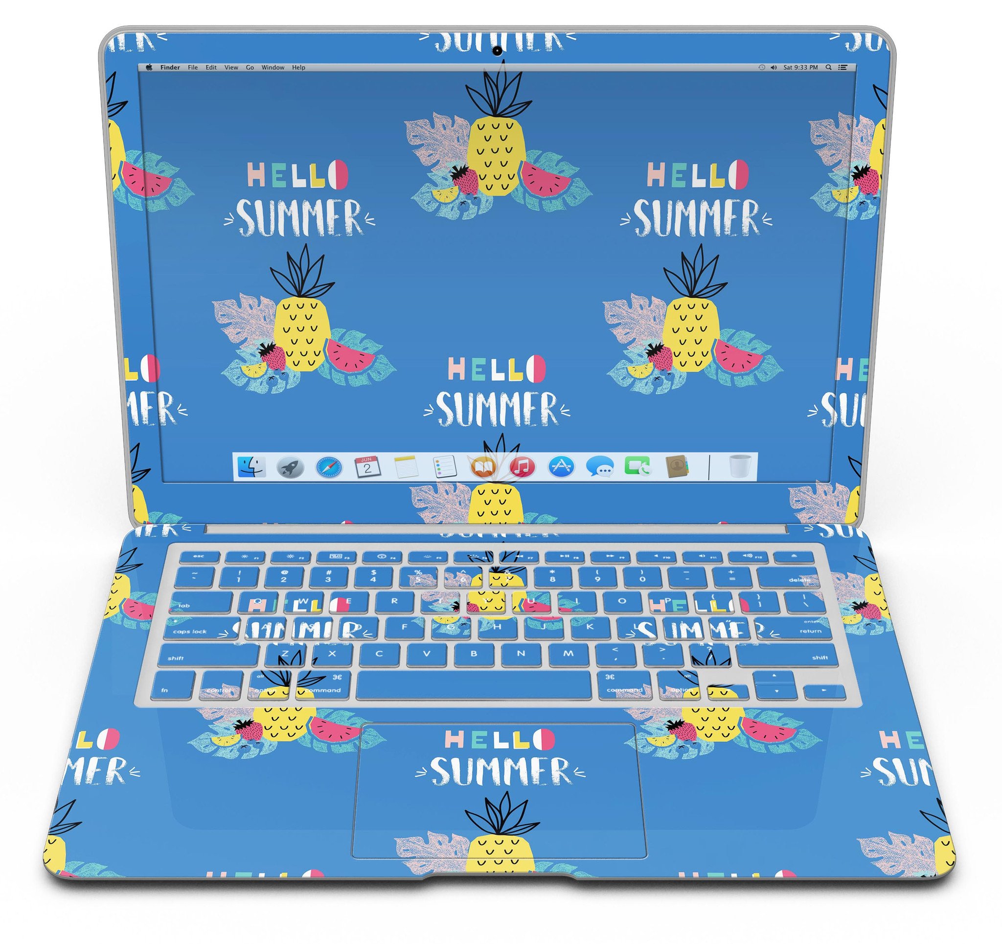 Hello Summer Love v1 MacBook Air Skin Kit featuring vibrant summer-themed design, perfect for personalizing and protecting your laptop.