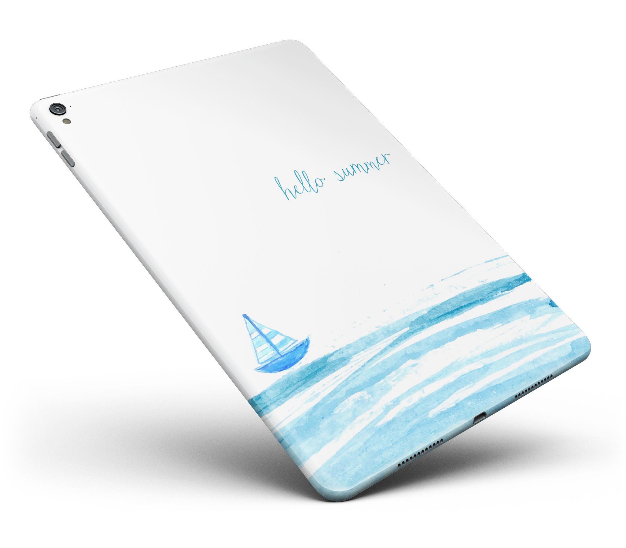 Hello Summer Sailboat Full Body Skin for iPad Pro, featuring vibrant sailboat design on premium vinyl material.