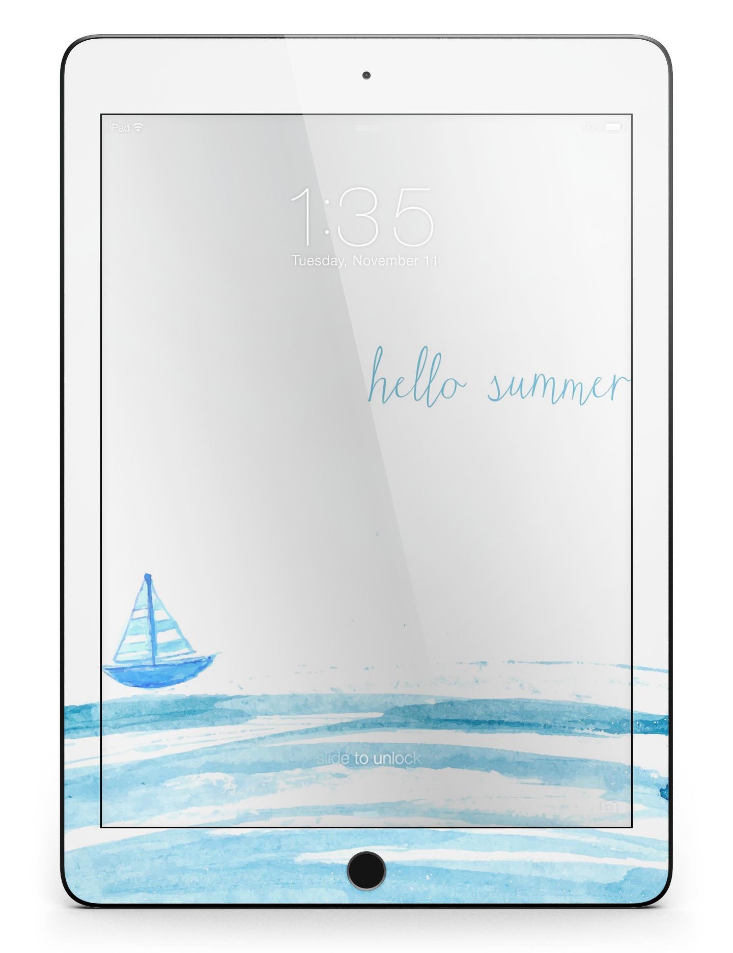 Hello Summer Sailboat Full Body Skin for iPad Pro, featuring vibrant sailboat design on premium vinyl material.