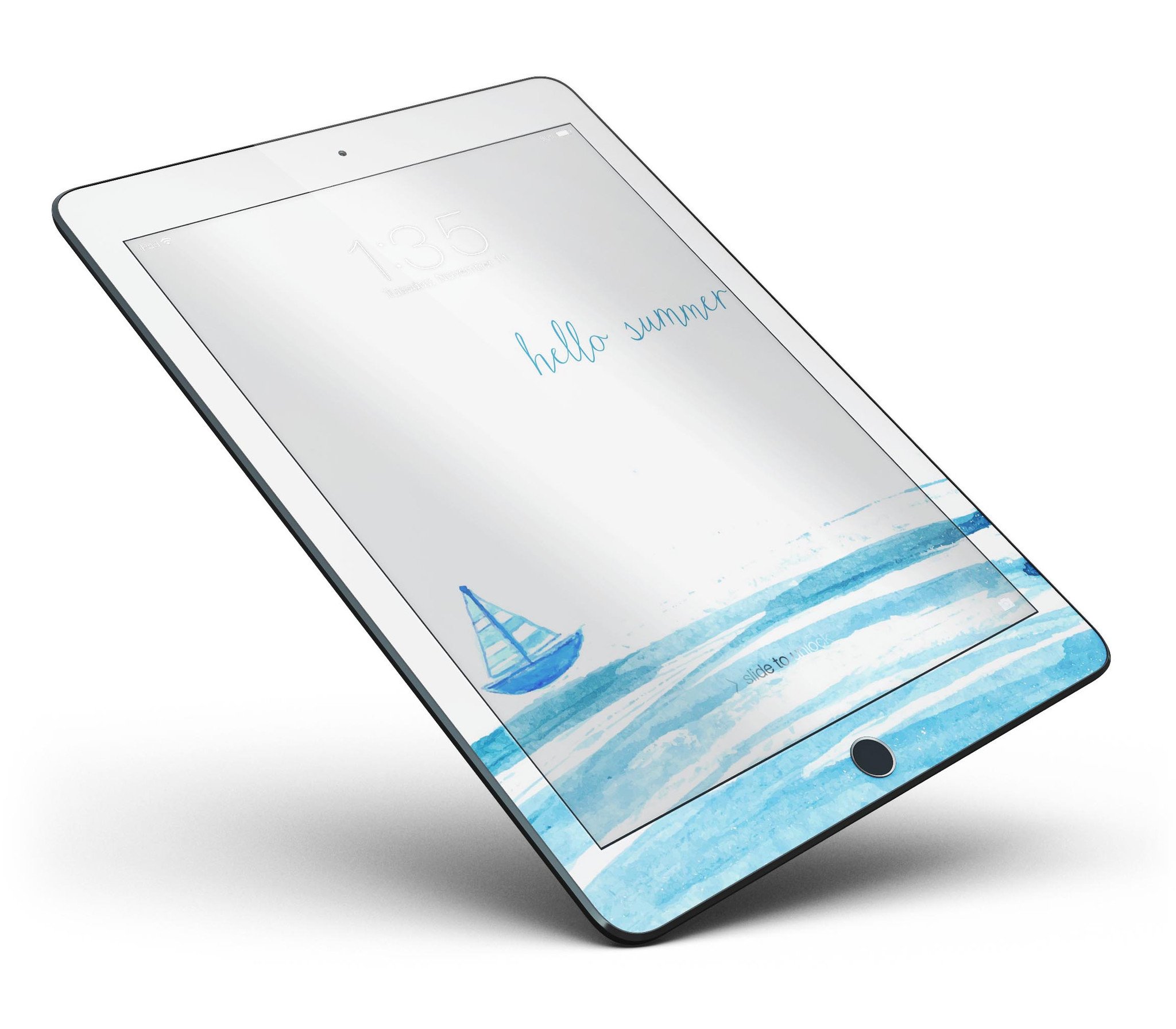 Hello Summer Sailboat Full Body Skin for iPad Pro, featuring vibrant sailboat design on premium vinyl material.