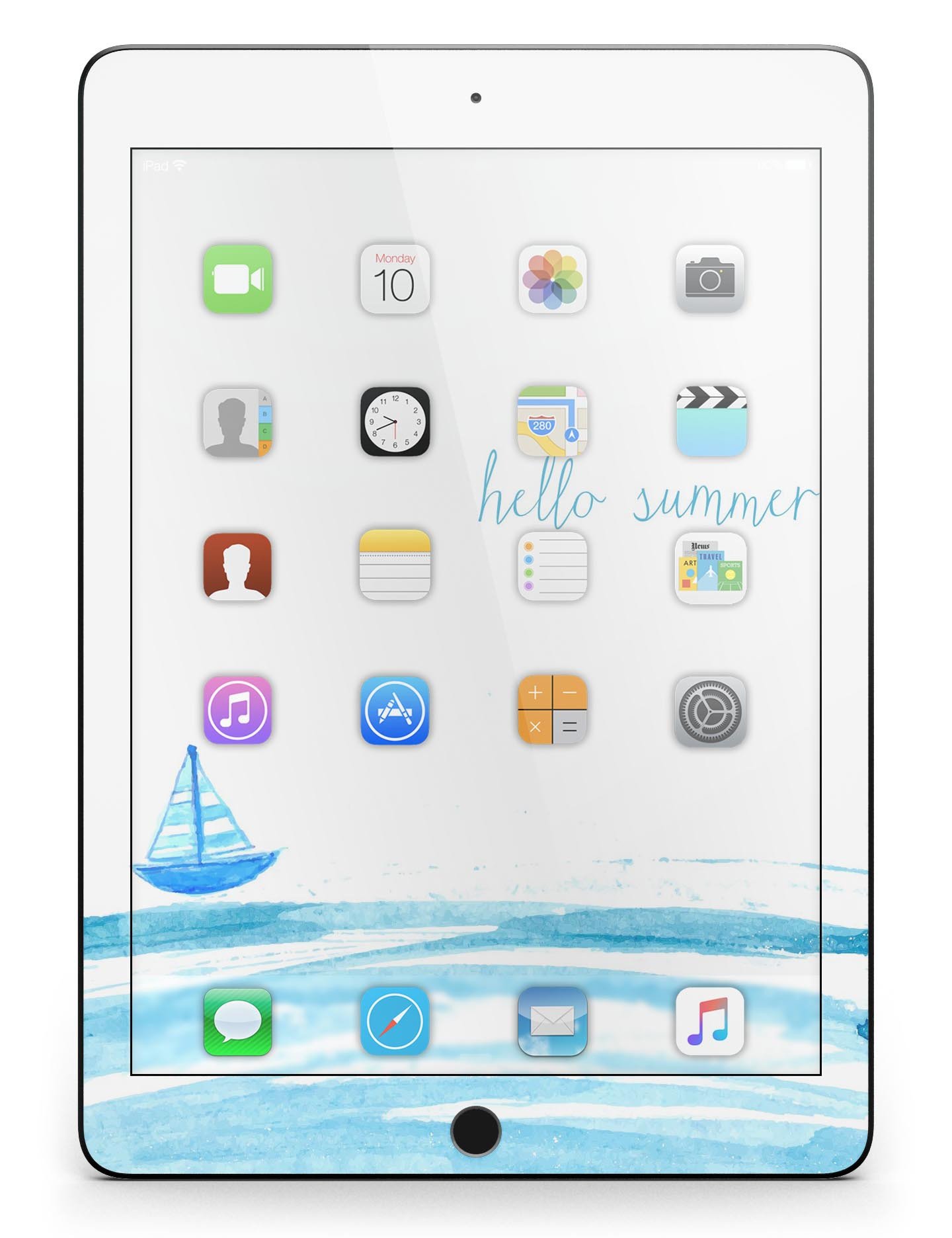 Hello Summer Sailboat Full Body Skin for iPad Pro, featuring vibrant sailboat design on premium vinyl material.