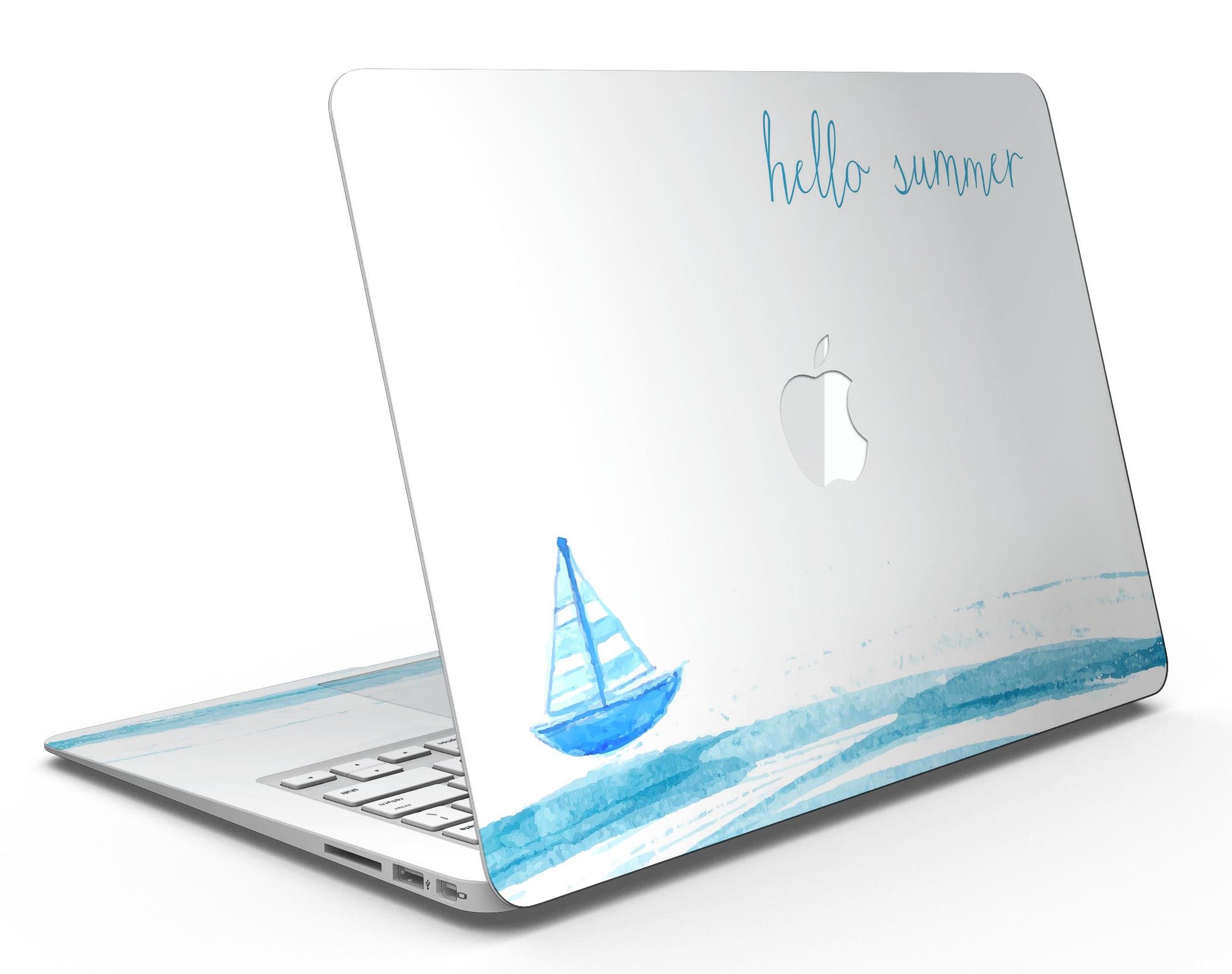 Hello Summer Sailboat MacBook Air Skin Kit featuring a vibrant sailboat design on premium vinyl.