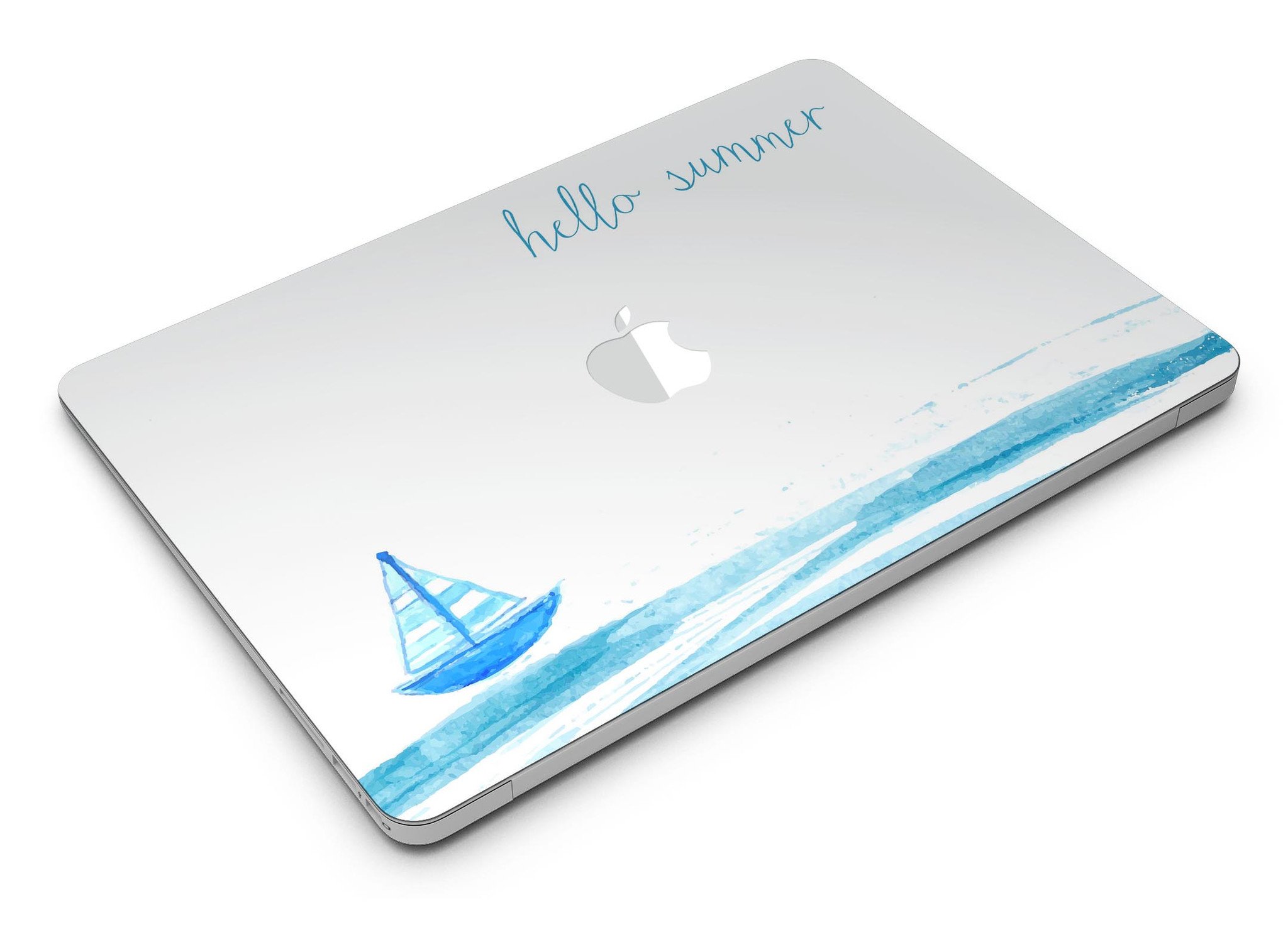 Hello Summer Sailboat MacBook Air Skin Kit featuring a vibrant sailboat design on premium vinyl.