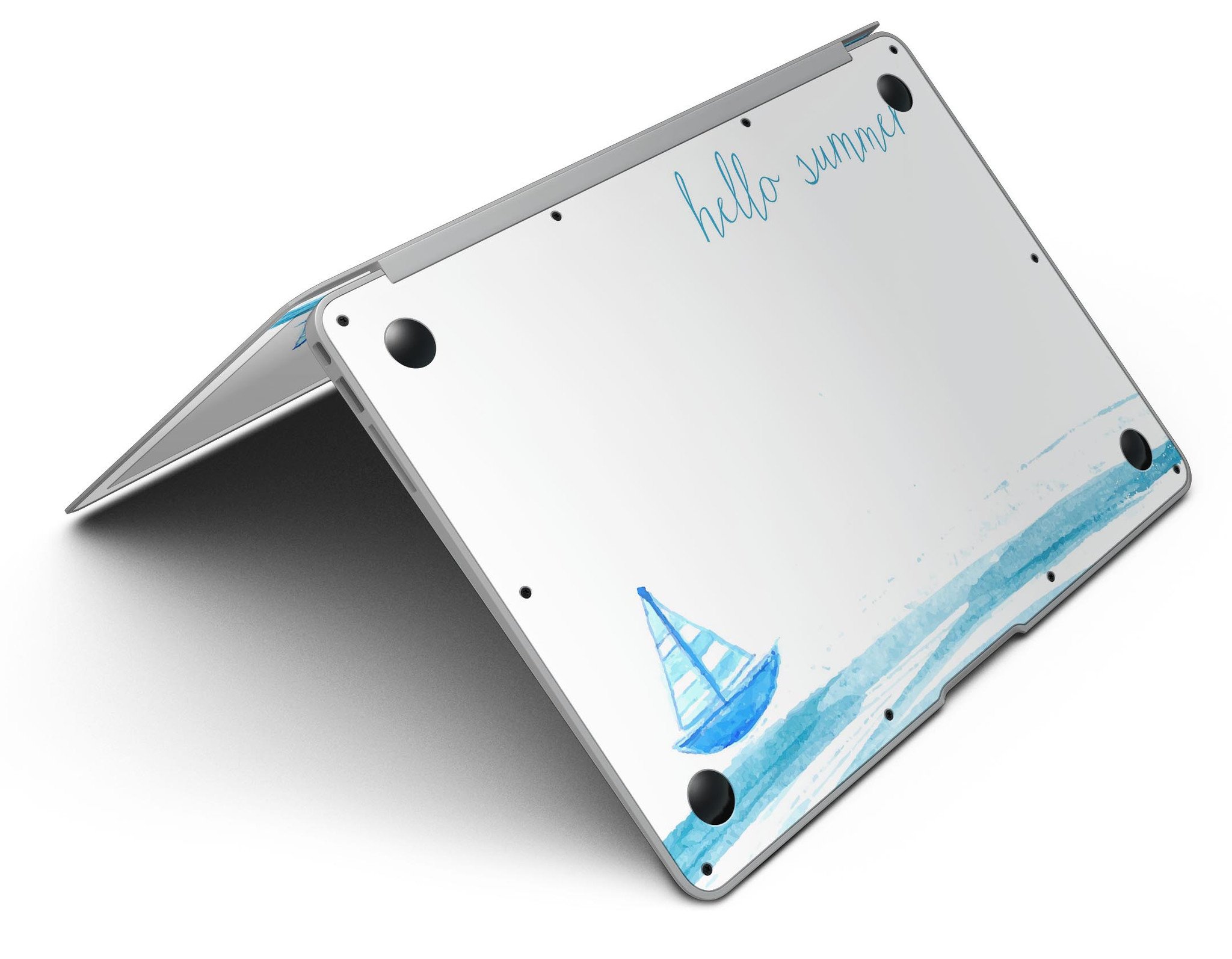 Hello Summer Sailboat MacBook Air Skin Kit featuring a vibrant sailboat design on premium vinyl.