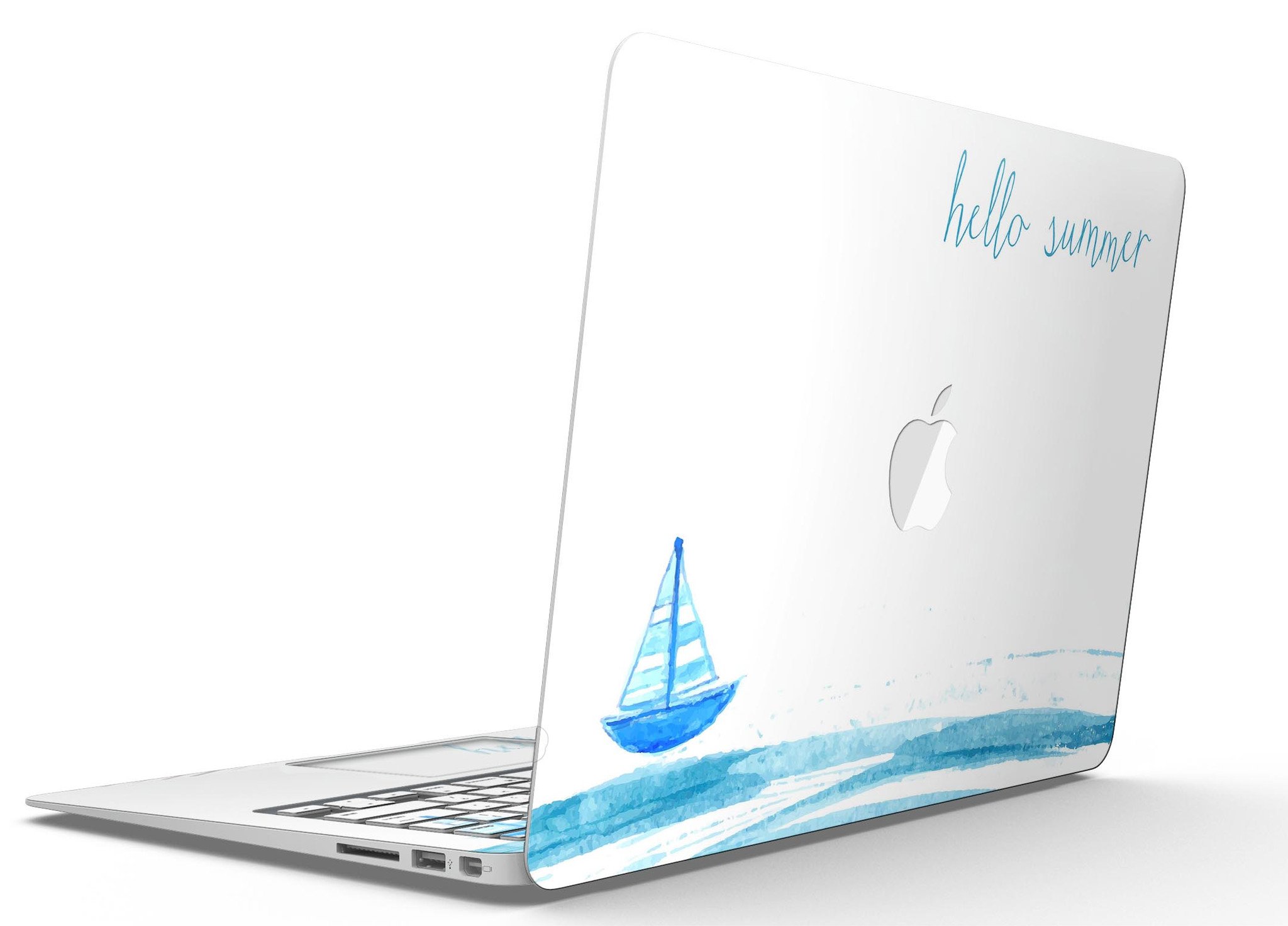 Hello Summer Sailboat MacBook Air Skin Kit featuring a vibrant sailboat design on premium vinyl.