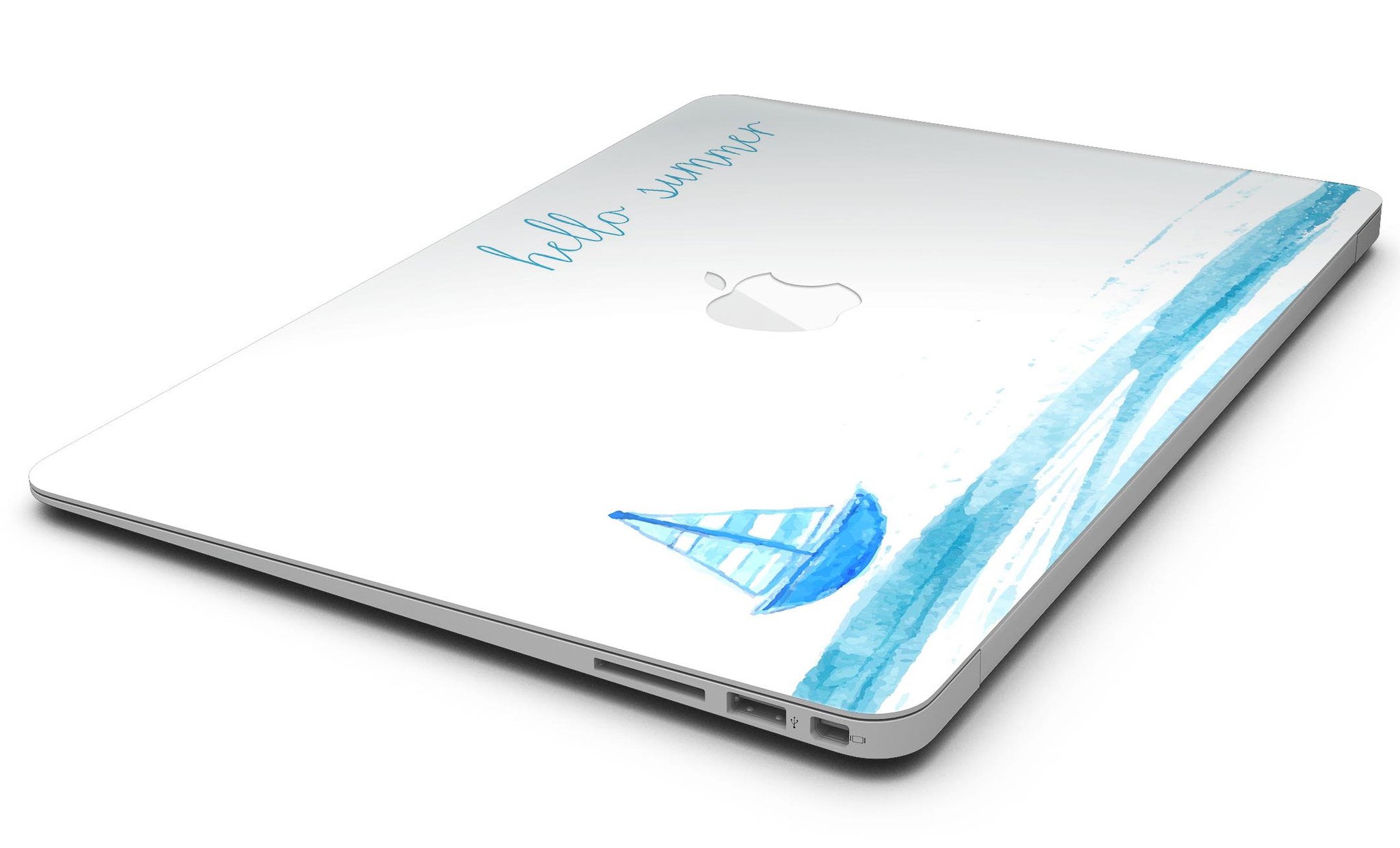 Hello Summer Sailboat MacBook Air Skin Kit featuring a vibrant sailboat design on premium vinyl.