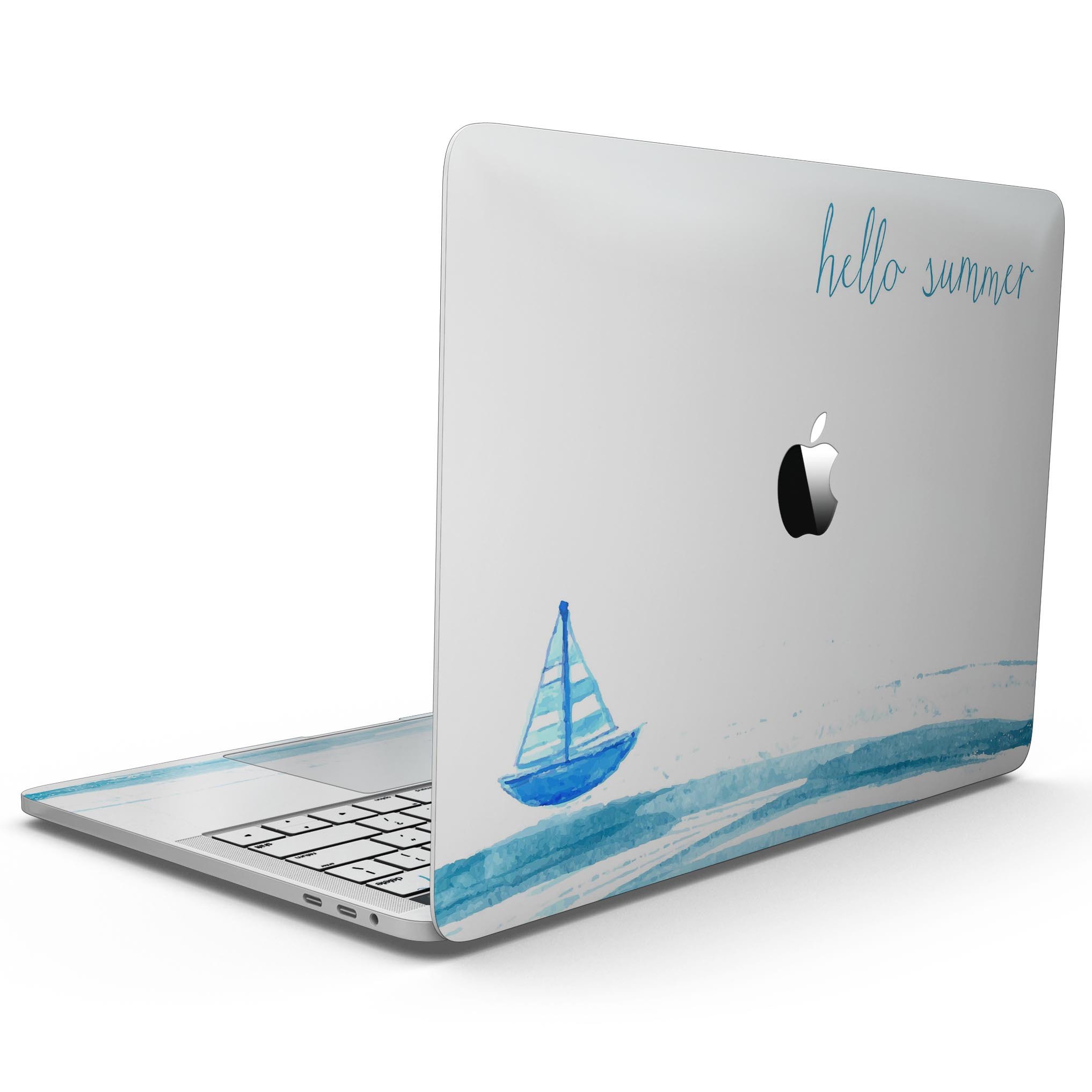 Hello Summer Sailboat skin kit for MacBook Pro with Touch Bar, featuring a vibrant summer-themed design.