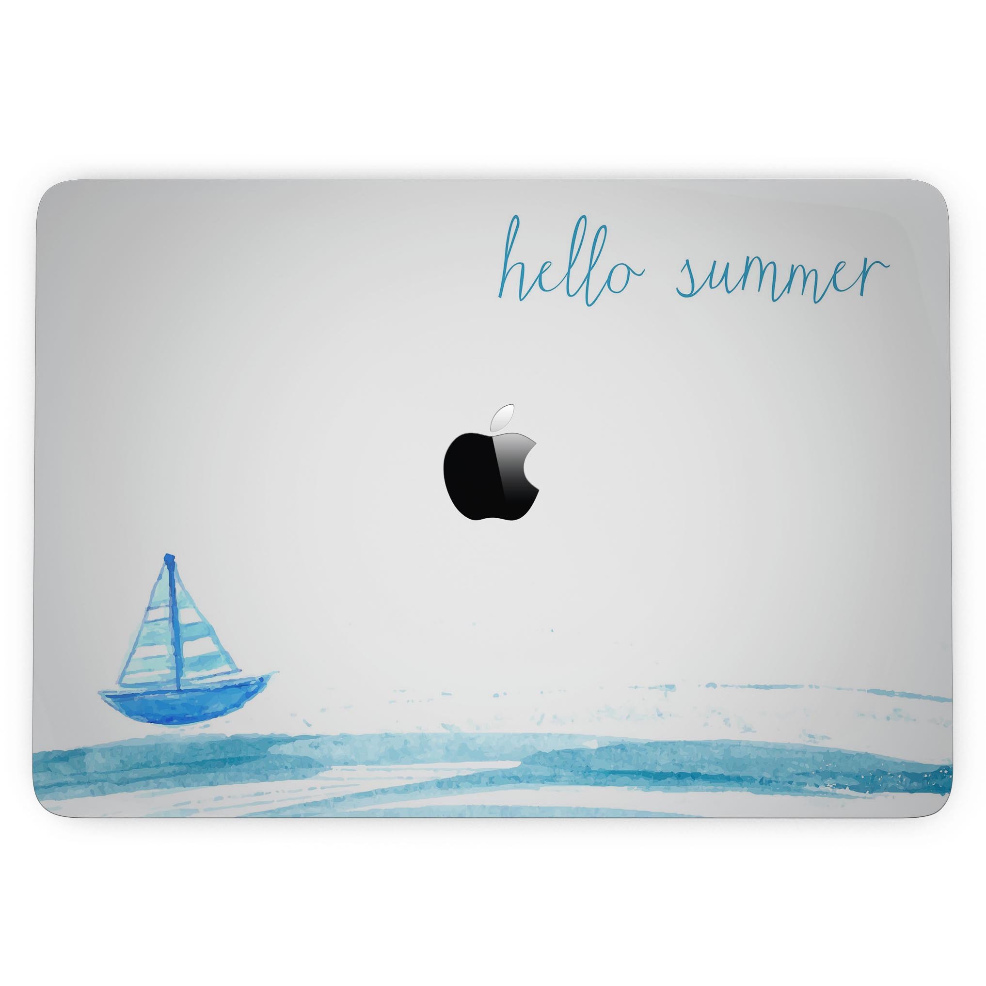 Hello Summer Sailboat skin kit for MacBook Pro with Touch Bar, featuring a vibrant summer-themed design.