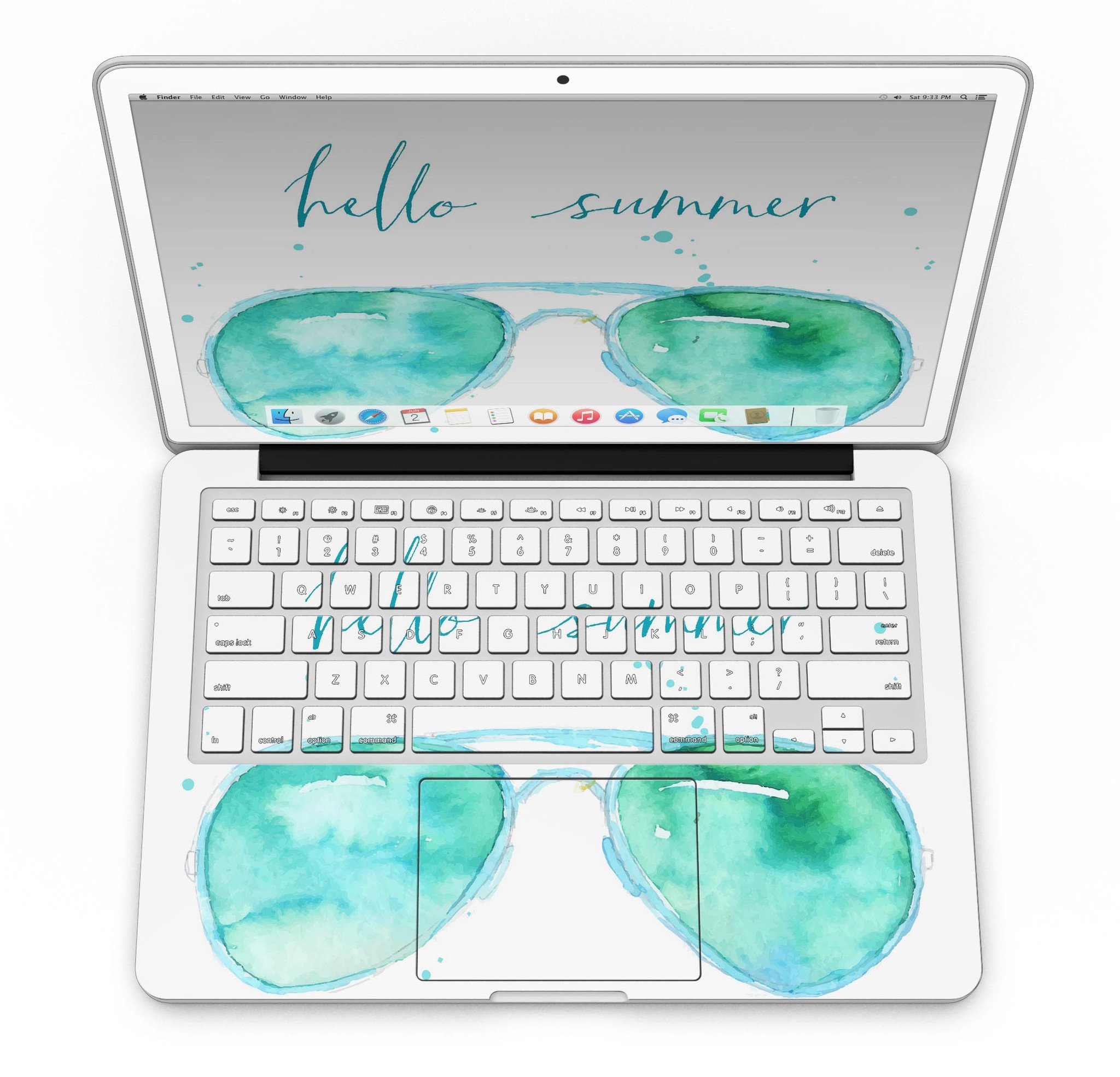 Hello Summer Sunglasses skin for MacBook Pro with Retina Display, showcasing vibrant summer design and premium vinyl material.