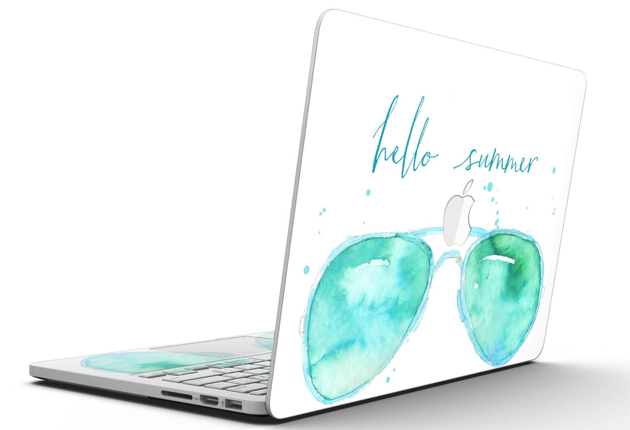 Hello Summer Sunglasses skin for MacBook Pro with Retina Display, showcasing vibrant summer design and premium vinyl material.