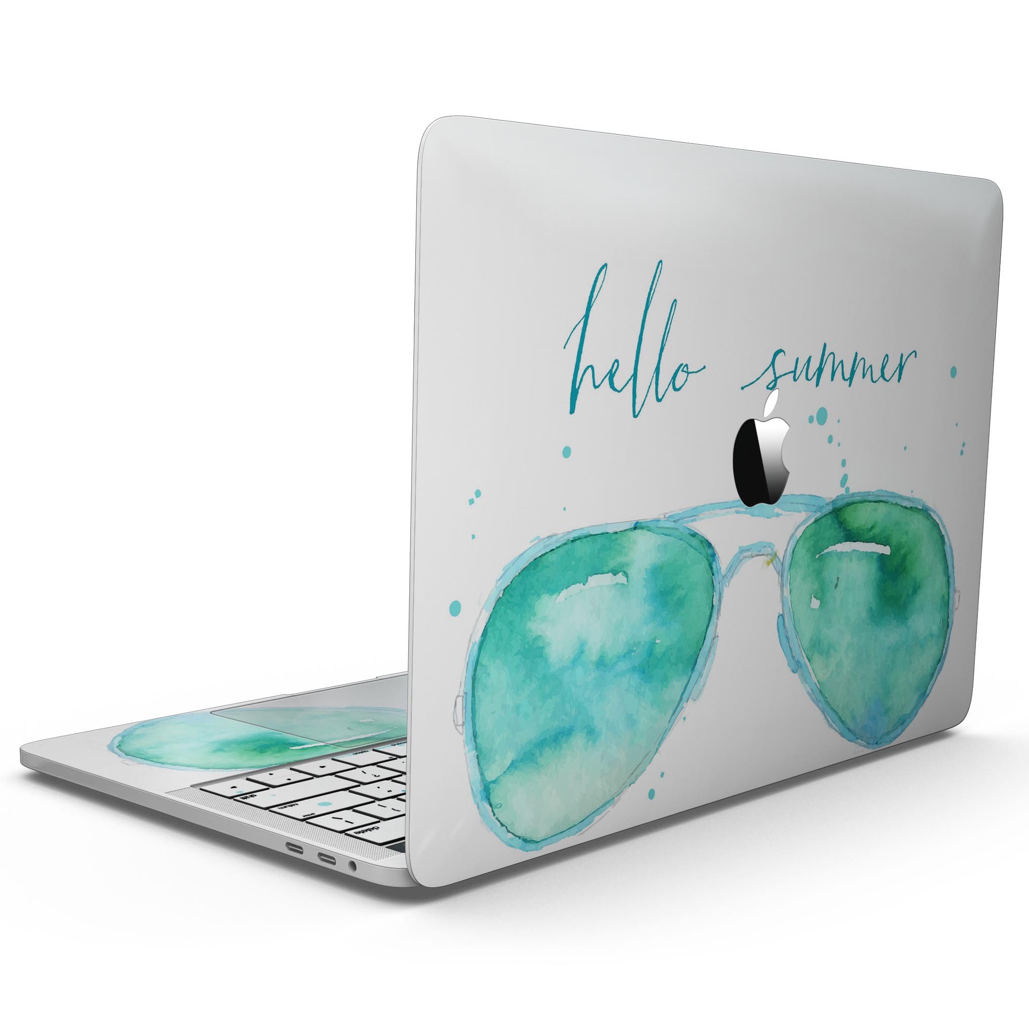 Hello Summer Sunglasses skin kit for MacBook Pro with Touch Bar, showcasing vibrant design and premium vinyl material.