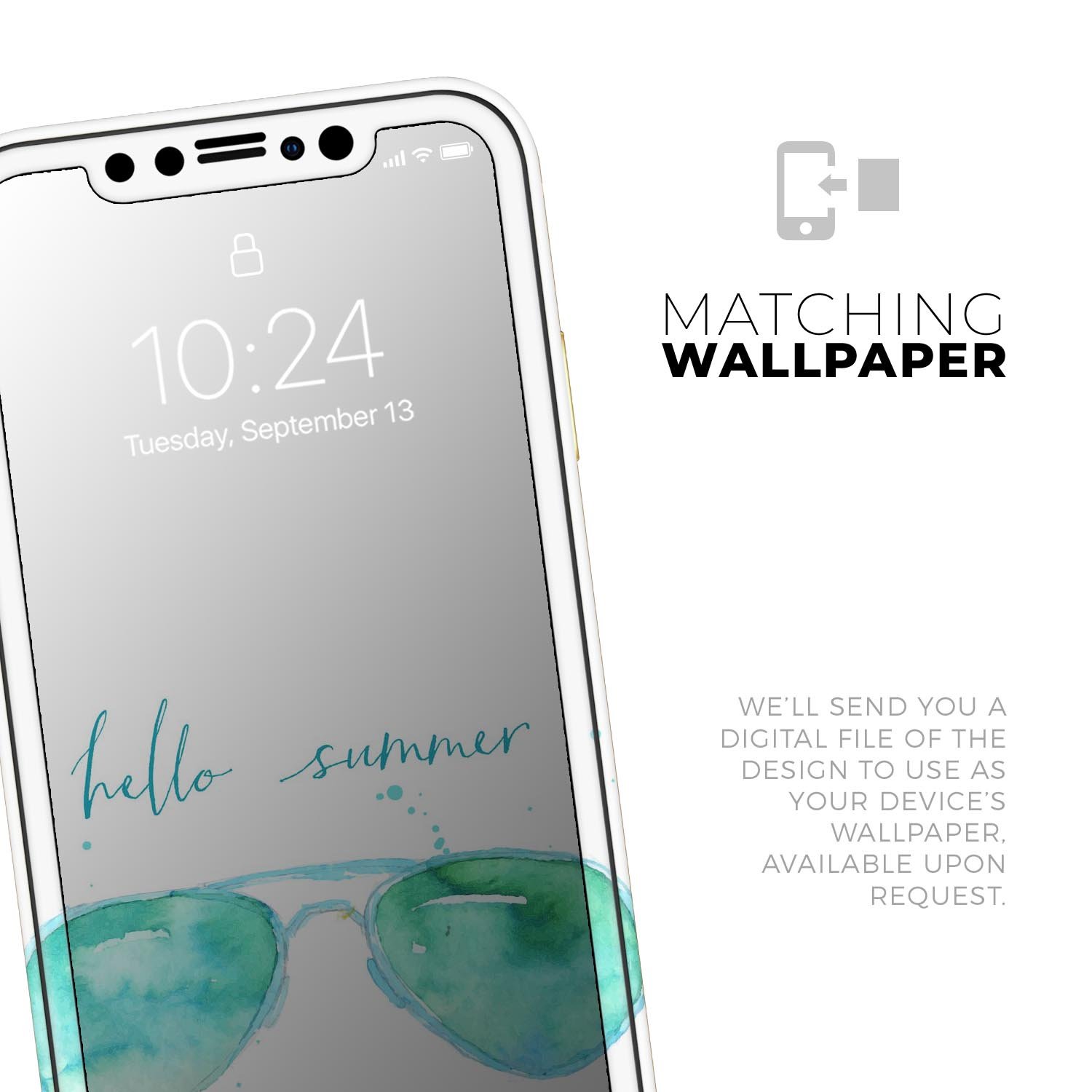 Hello Summer Sunglasses Skin-Kit for Apple iPhone, showcasing vibrant design and premium vinyl material.