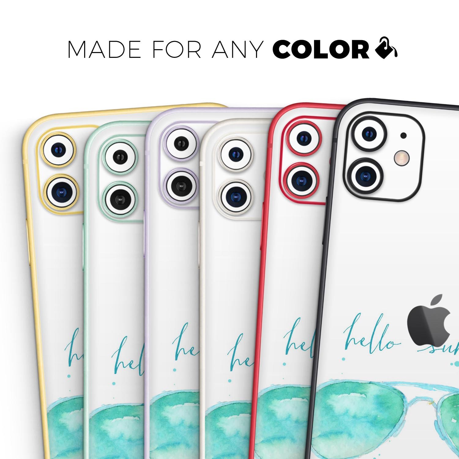 Hello Summer Sunglasses Skin-Kit for Apple iPhone, showcasing vibrant design and premium vinyl material.