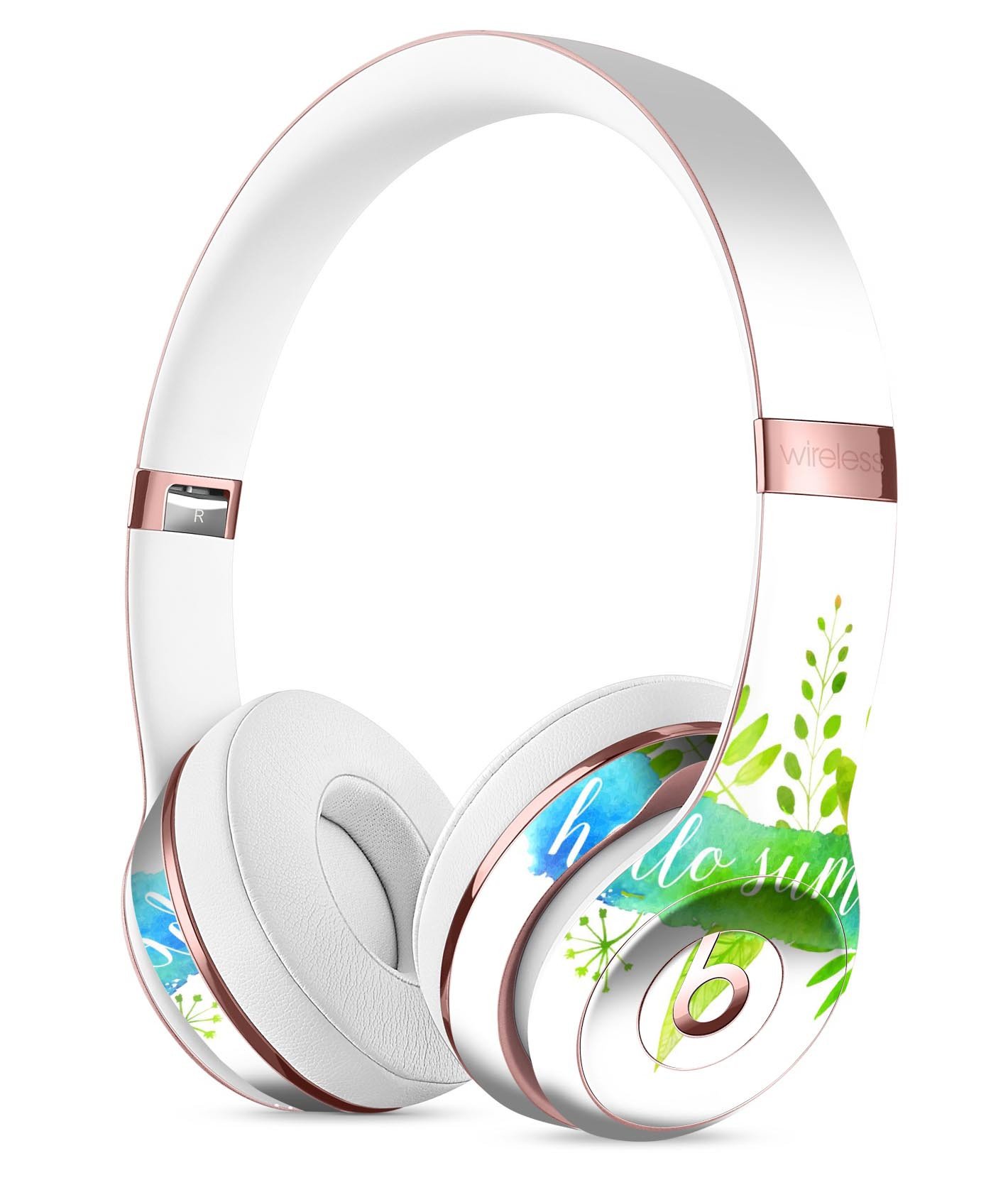 Hello Summer Watercolor Branches Skin Kit for Beats by Dre Solo 3 Wireless Headphones, showcasing vibrant watercolor design.