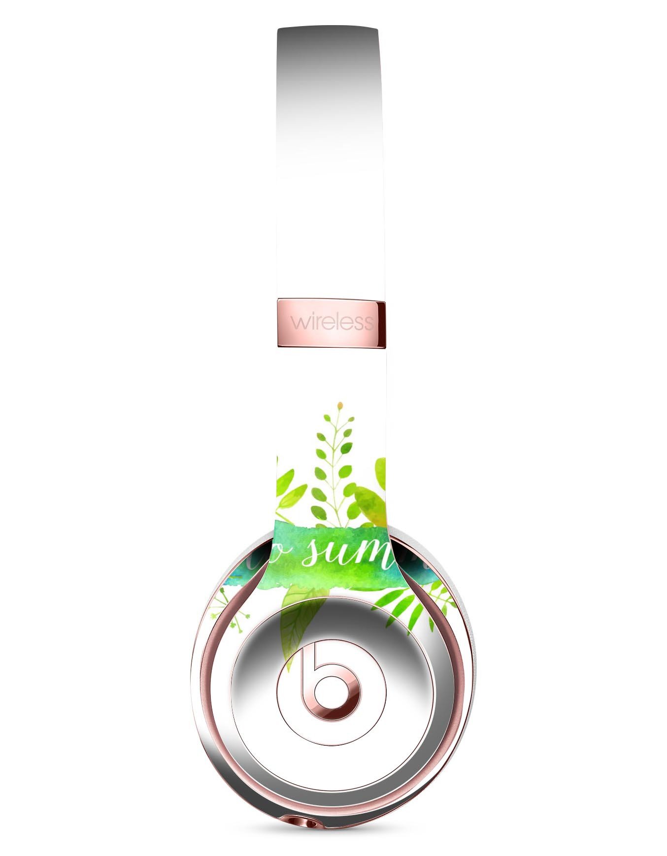 Hello Summer Watercolor Branches Skin Kit for Beats by Dre Solo 3 Wireless Headphones, showcasing vibrant watercolor design.