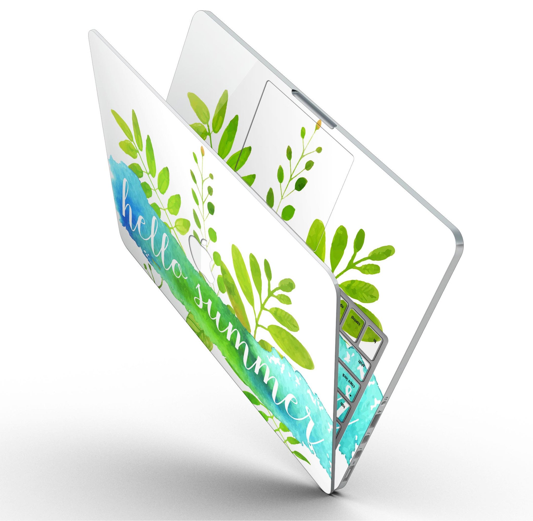 Hello Summer Watercolor Branches skin for MacBook Pro with Retina Display, showcasing vibrant watercolor design on premium vinyl.