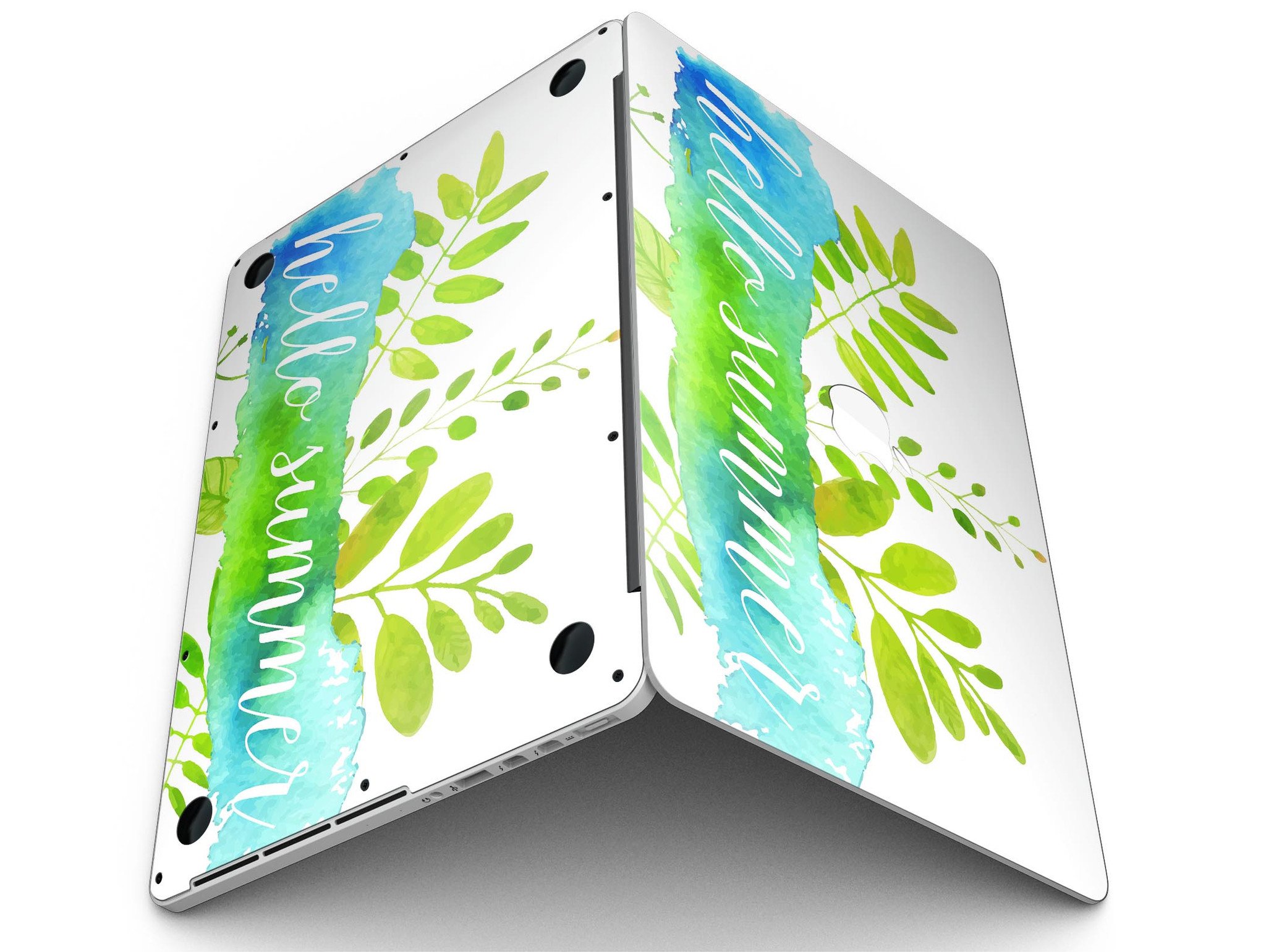 Hello Summer Watercolor Branches skin for MacBook Pro with Retina Display, showcasing vibrant watercolor design on premium vinyl.