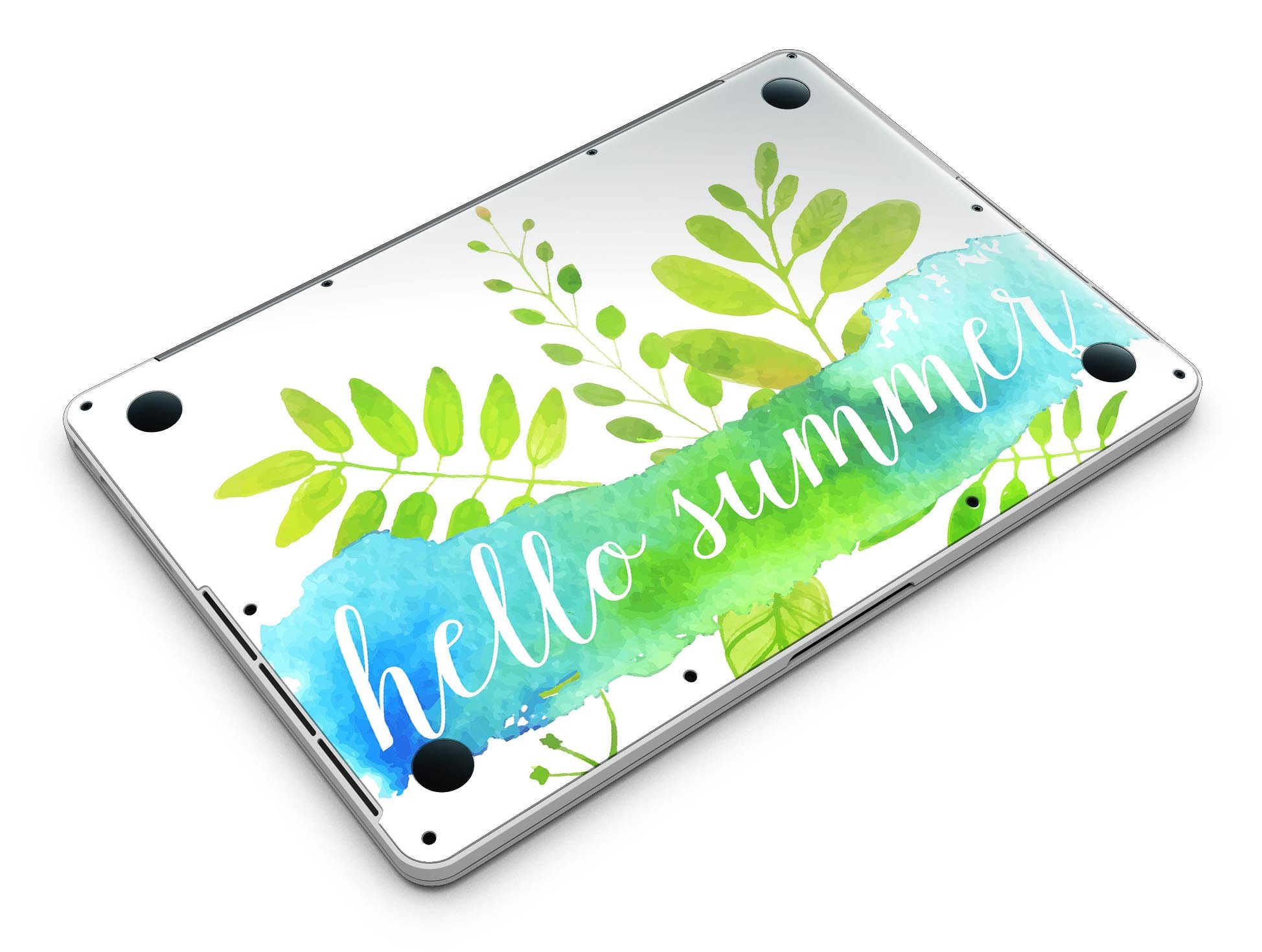 Hello Summer Watercolor Branches skin for MacBook Pro with Retina Display, showcasing vibrant watercolor design on premium vinyl.