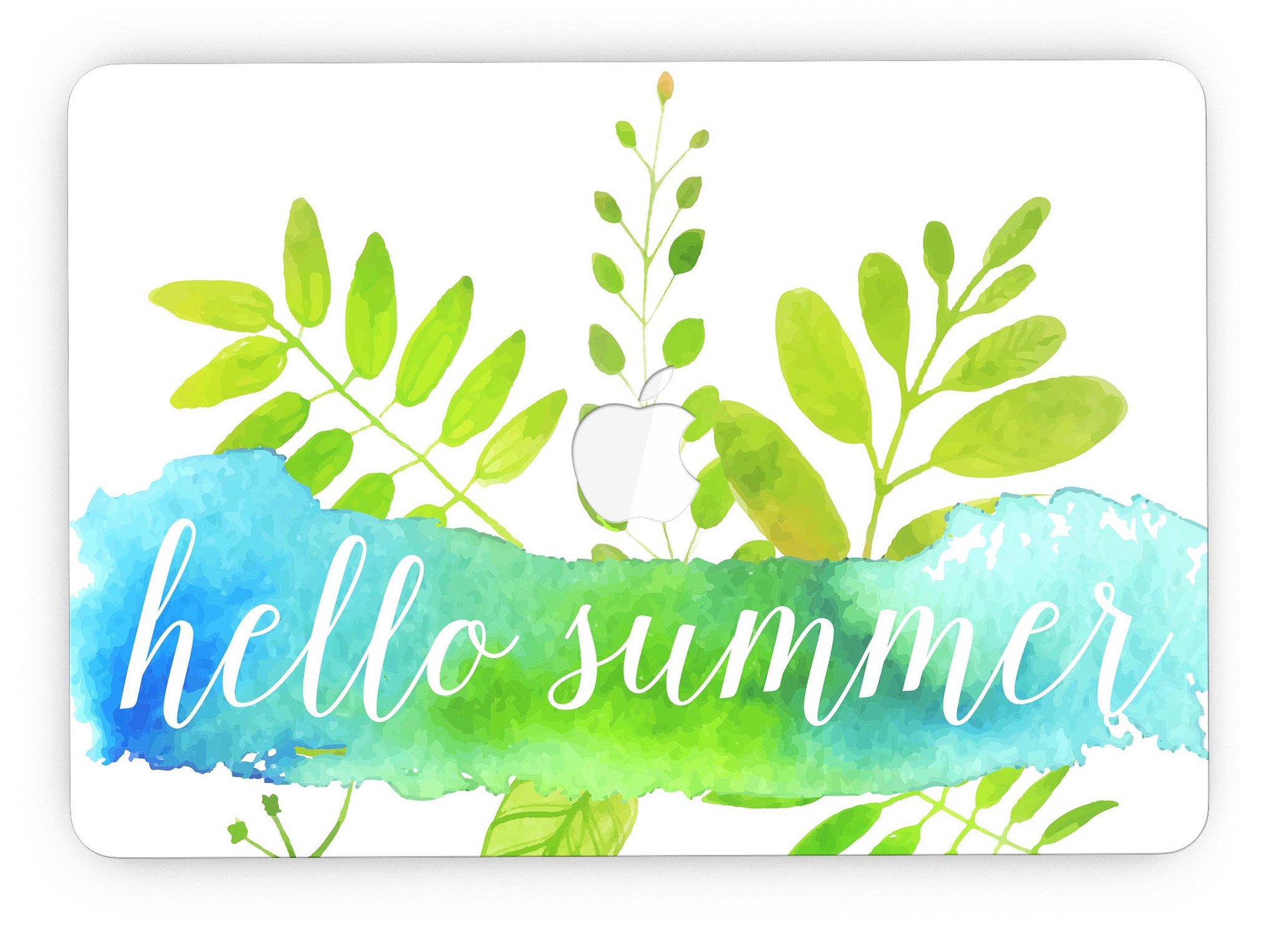 Hello Summer Watercolor Branches skin for MacBook Pro with Retina Display, showcasing vibrant watercolor design on premium vinyl.