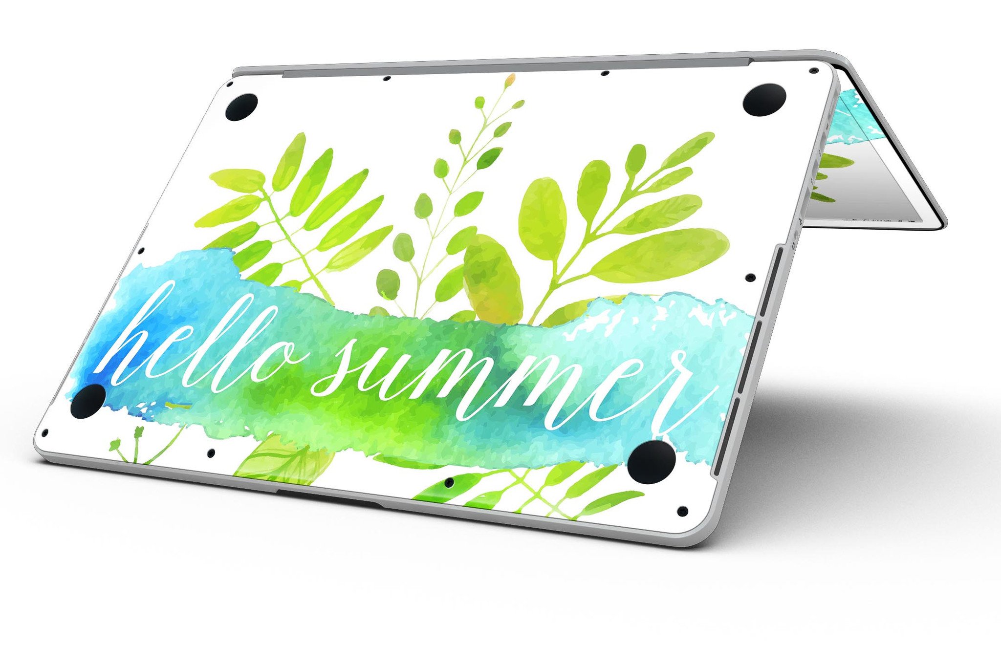 Hello Summer Watercolor Branches skin for MacBook Pro with Retina Display, showcasing vibrant watercolor design on premium vinyl.