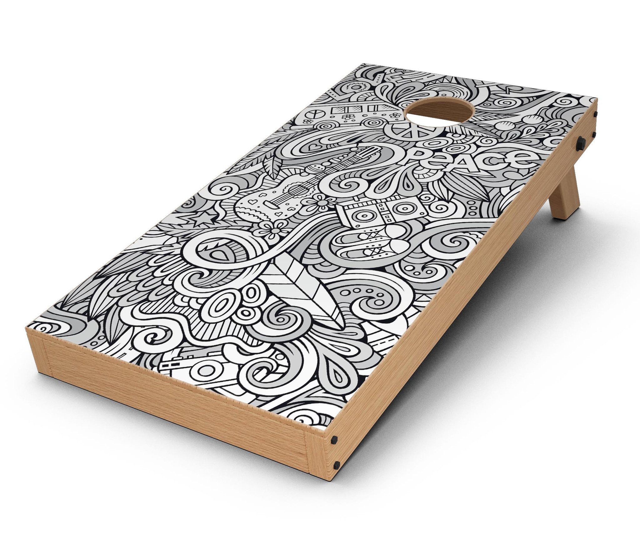 Hippie Dippie Doodles CornHole Board Skin Decal Kit featuring vibrant designs for personalized Cornhole boards.