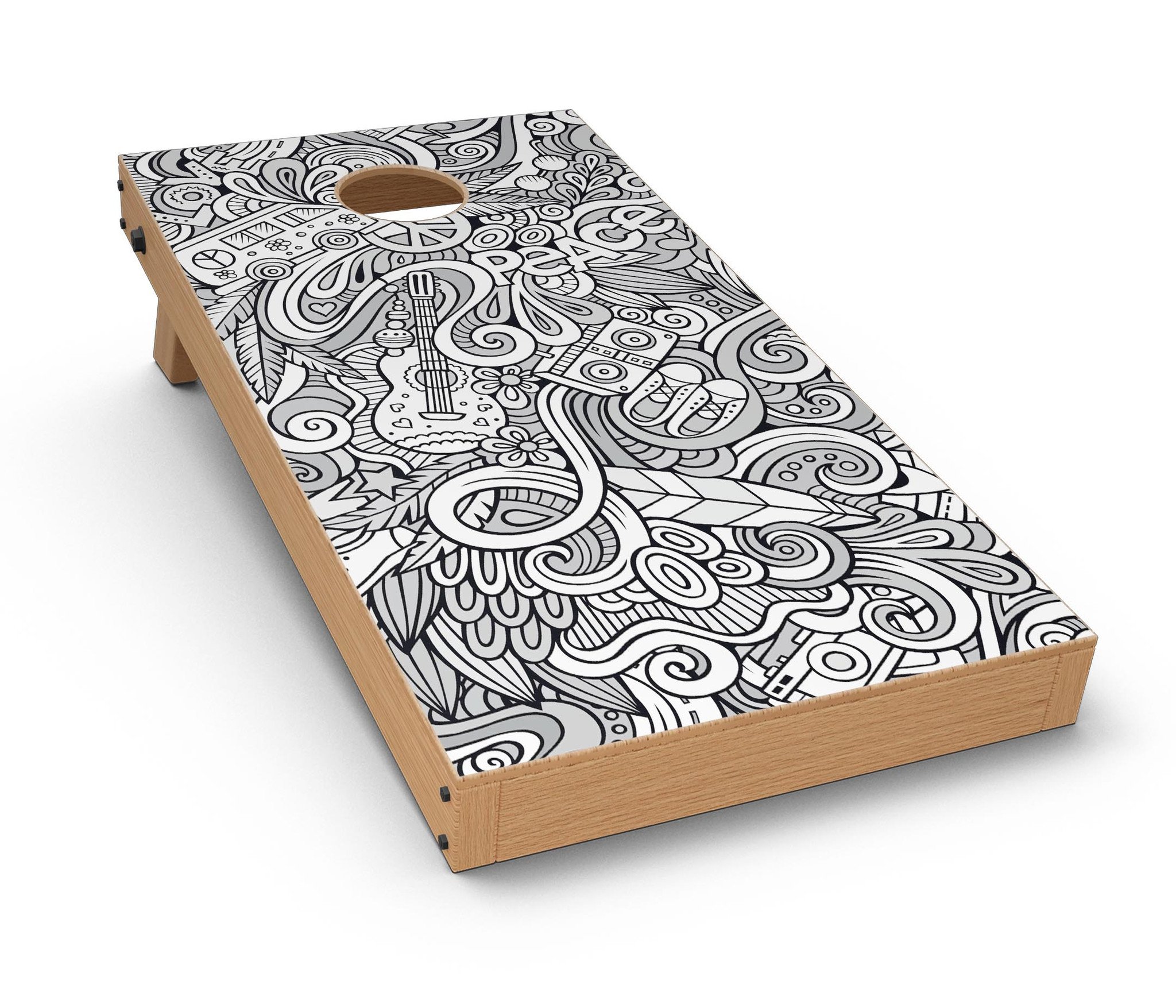 Hippie Dippie Doodles CornHole Board Skin Decal Kit featuring vibrant designs for personalized Cornhole boards.