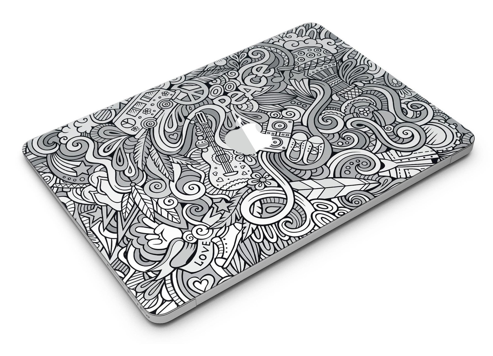 Hippie Dippie Doodles MacBook Air Skin Kit featuring vibrant colors and artistic design, showcasing its stylish and protective features.