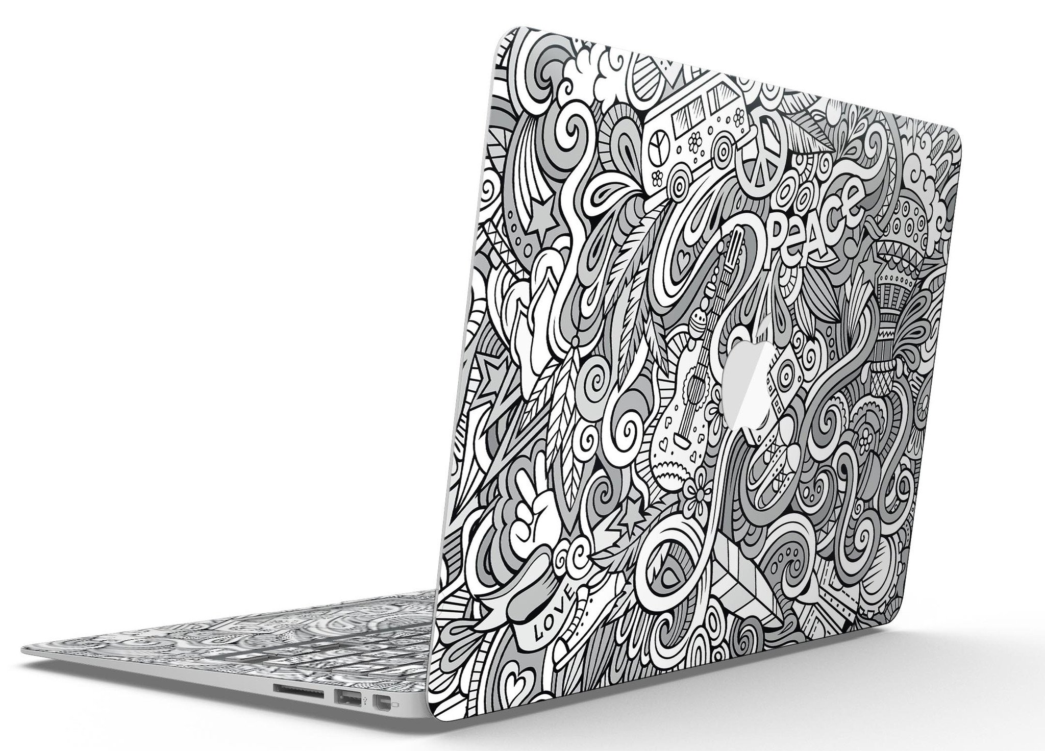 Hippie Dippie Doodles MacBook Air Skin Kit featuring vibrant colors and artistic design, showcasing its stylish and protective features.