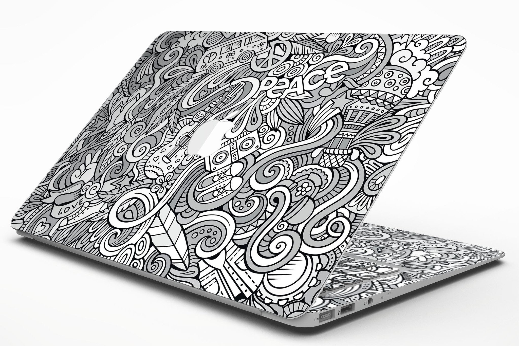 Hippie Dippie Doodles MacBook Air Skin Kit featuring vibrant colors and artistic design, showcasing its stylish and protective features.