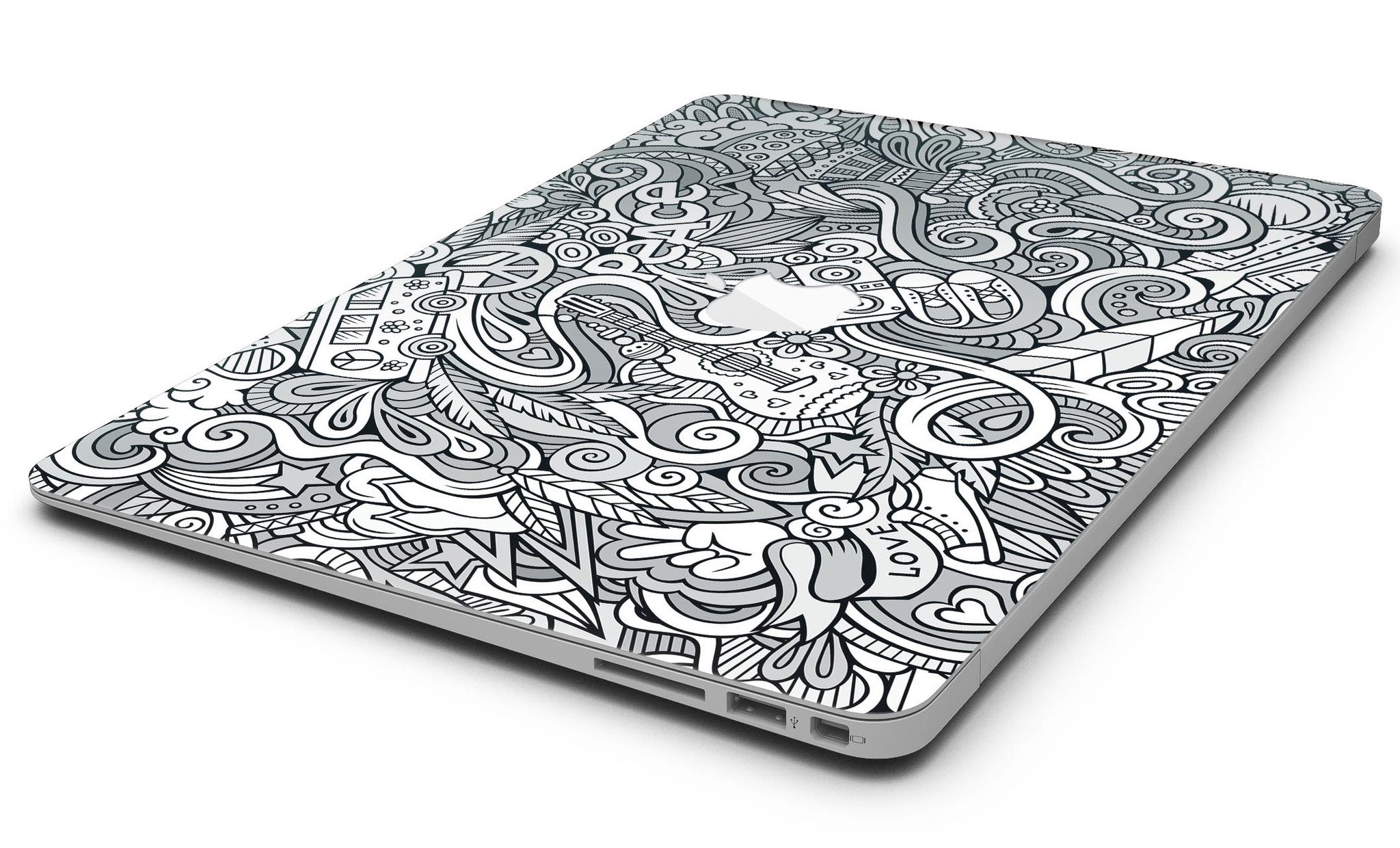 Hippie Dippie Doodles MacBook Air Skin Kit featuring vibrant colors and artistic design, showcasing its stylish and protective features.