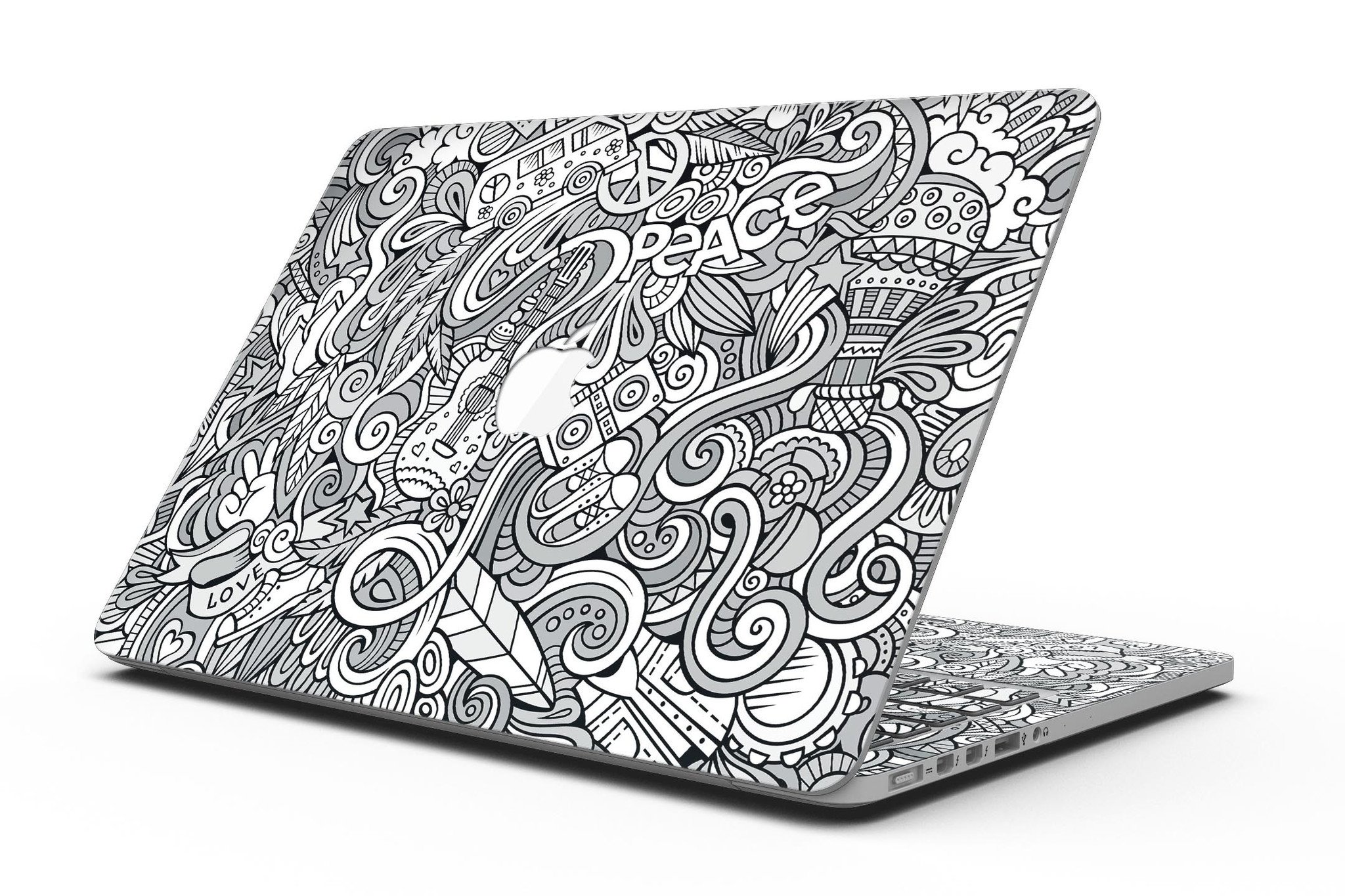 Colorful Hippie Dippie Doodles skin for MacBook Pro with Retina Display, showcasing vibrant patterns and textures.