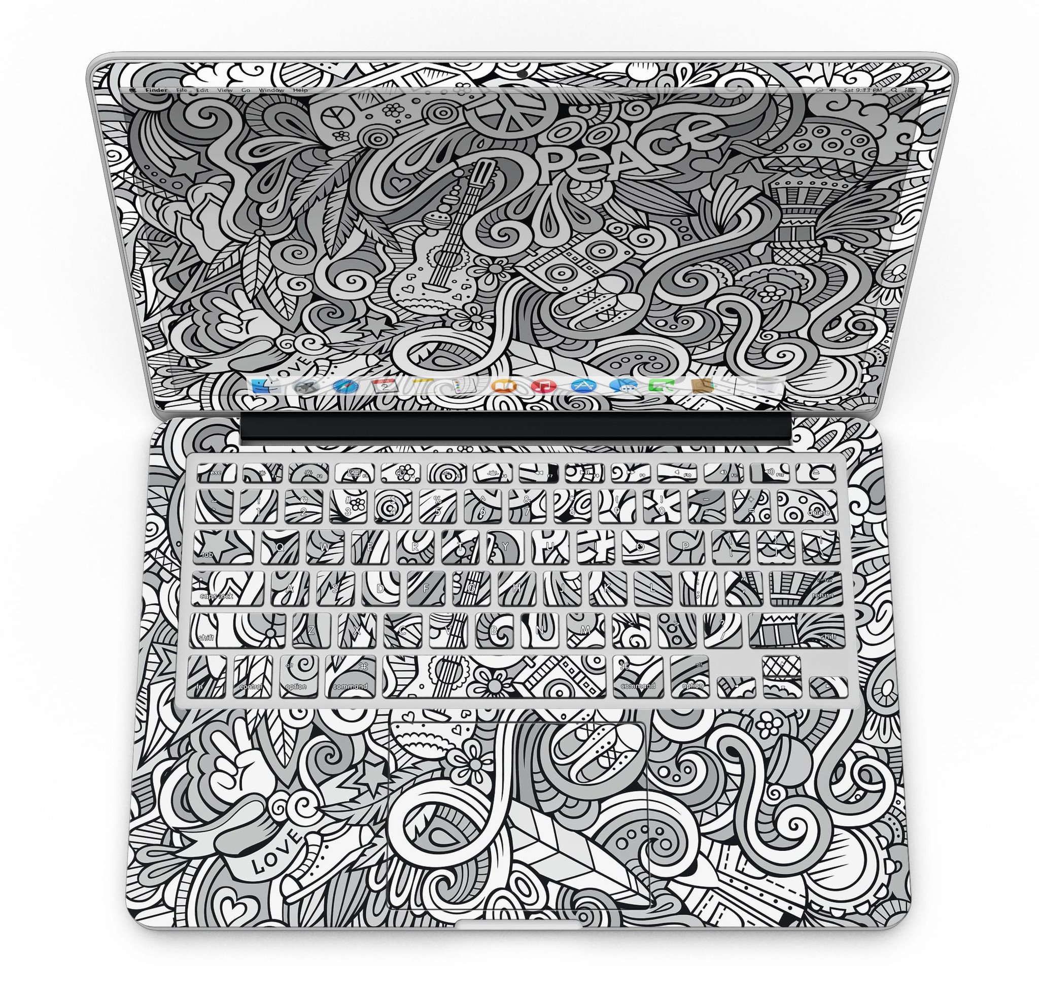 Colorful Hippie Dippie Doodles skin for MacBook Pro with Retina Display, showcasing vibrant patterns and textures.