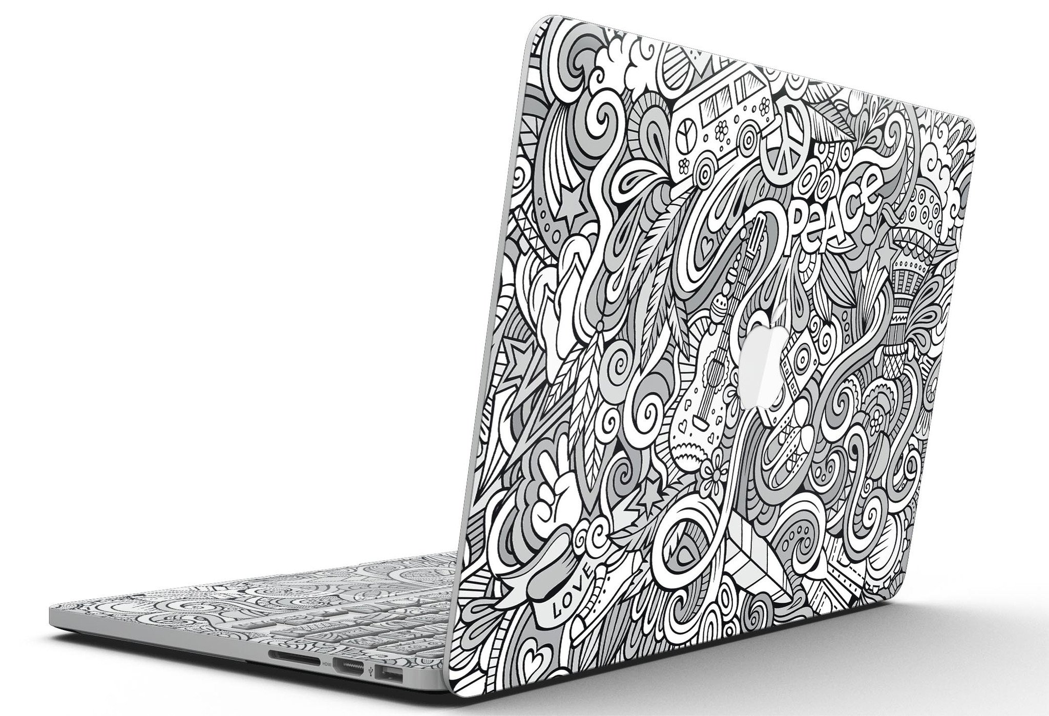 Colorful Hippie Dippie Doodles skin for MacBook Pro with Retina Display, showcasing vibrant patterns and textures.