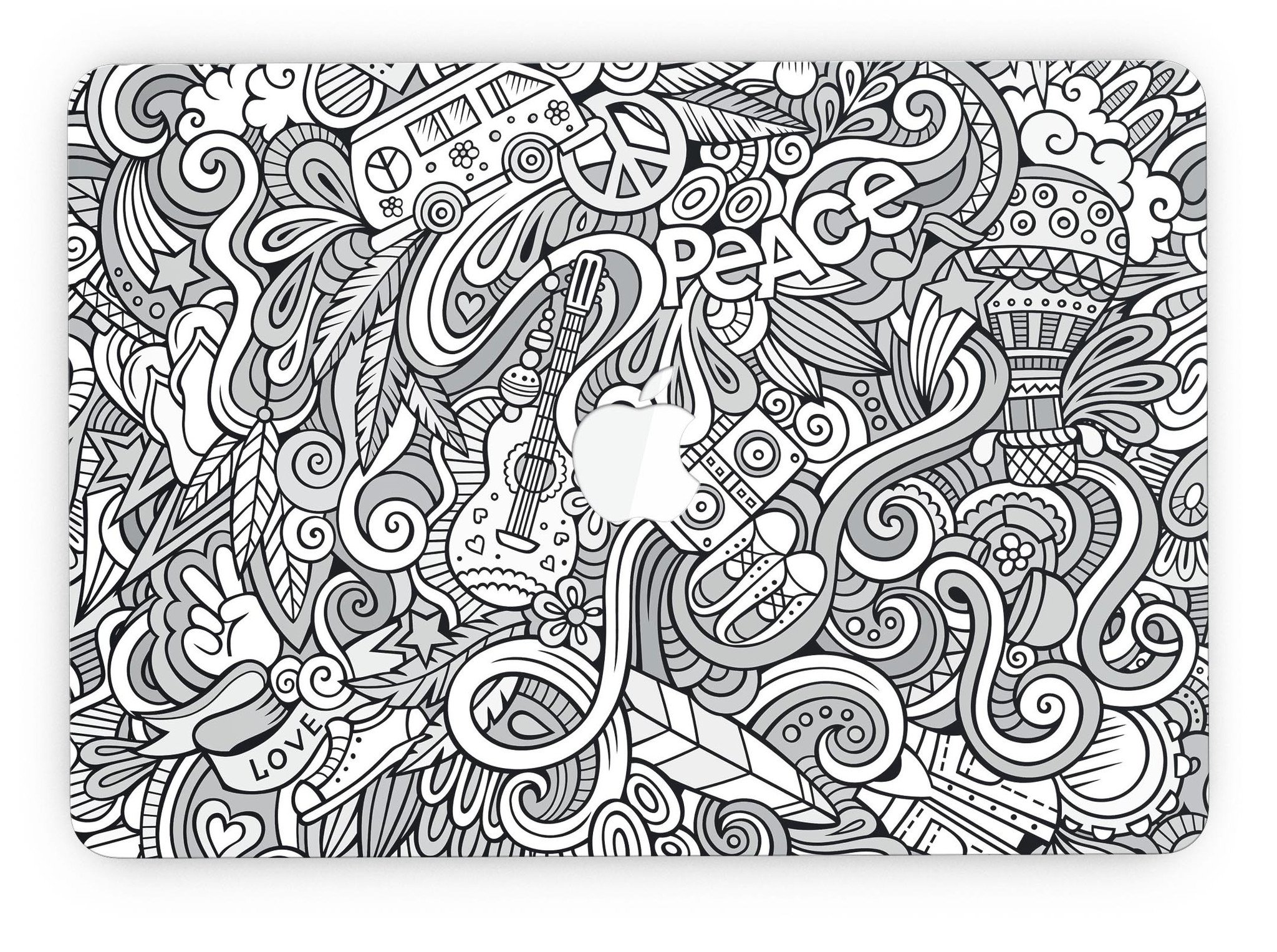 Colorful Hippie Dippie Doodles skin for MacBook Pro with Retina Display, showcasing vibrant patterns and textures.