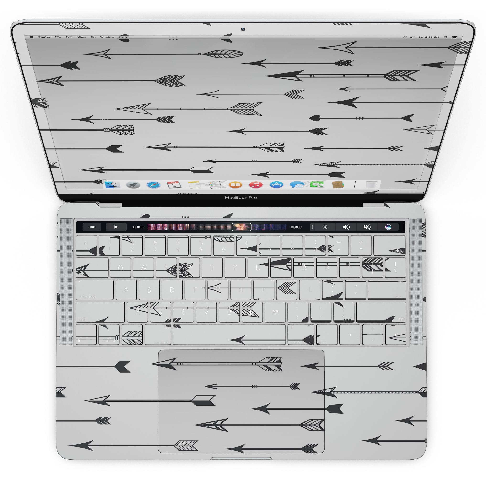 Hipster Arrow Pattern skin for MacBook Pro with Touch Bar, showcasing a stylish design and premium vinyl material.