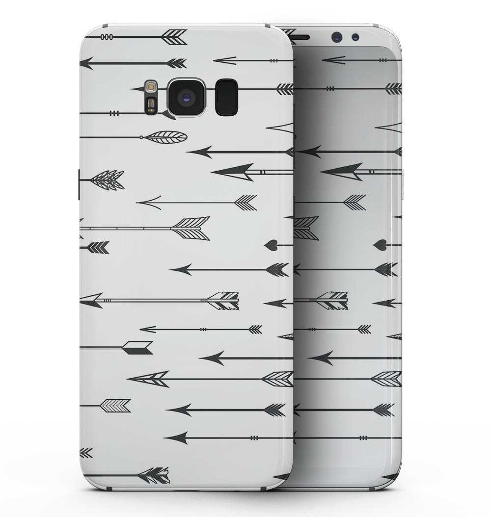 Samsung Galaxy S8 with Hipster Arrow Pattern full-body skin kit, showcasing vibrant design and sleek fit.