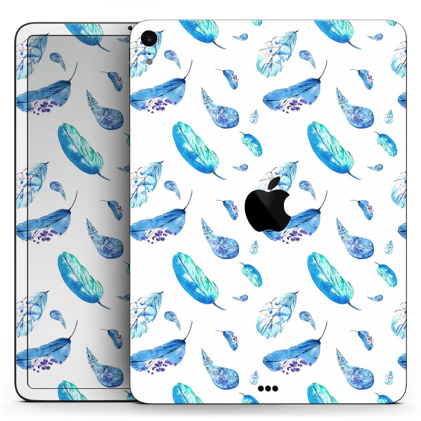 Hipster Feather Pattern Full Body Skin Decal for Apple iPad Pro, showcasing vibrant feather design on a sleek surface.