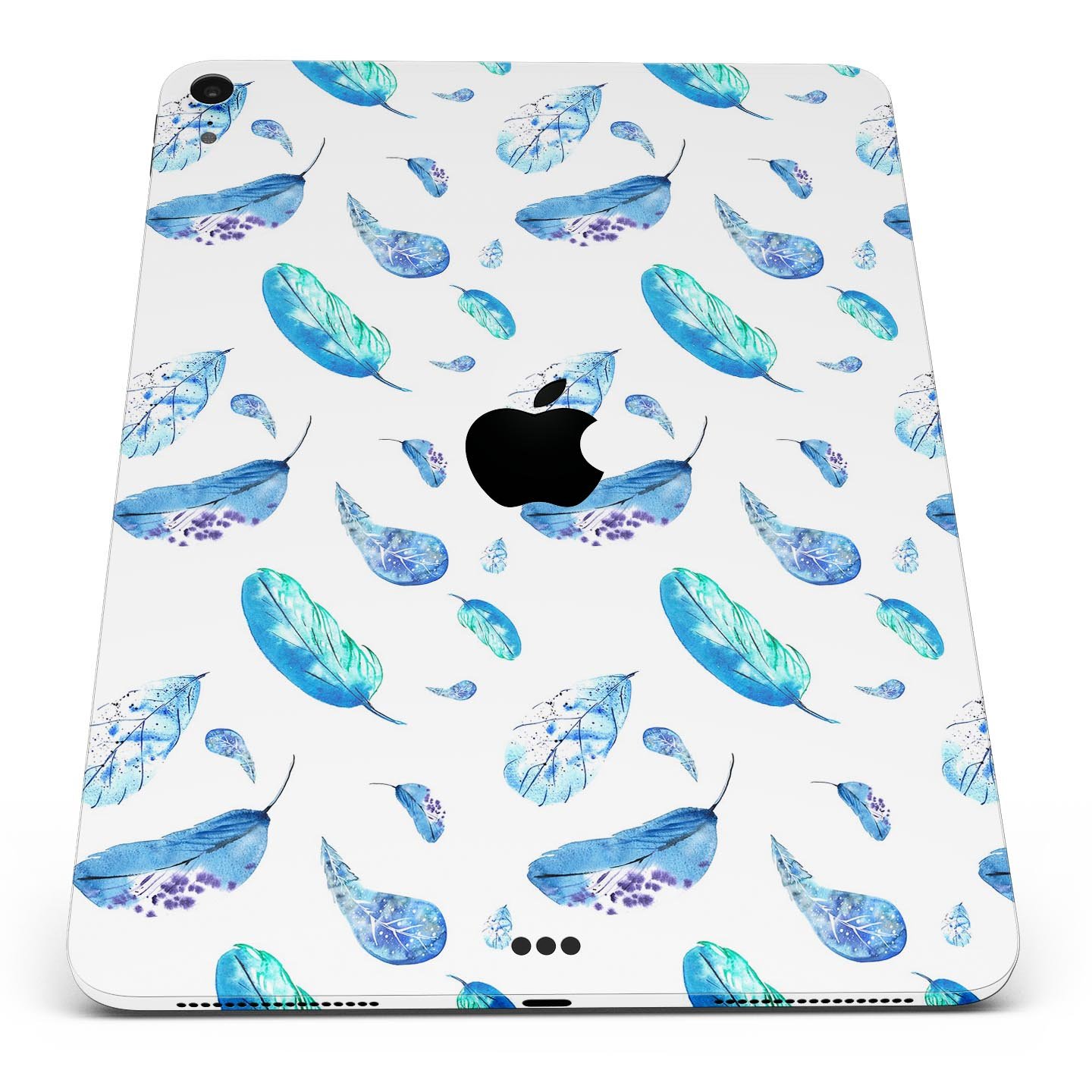 Hipster Feather Pattern Full Body Skin Decal for Apple iPad Pro, showcasing vibrant feather design on a sleek surface.