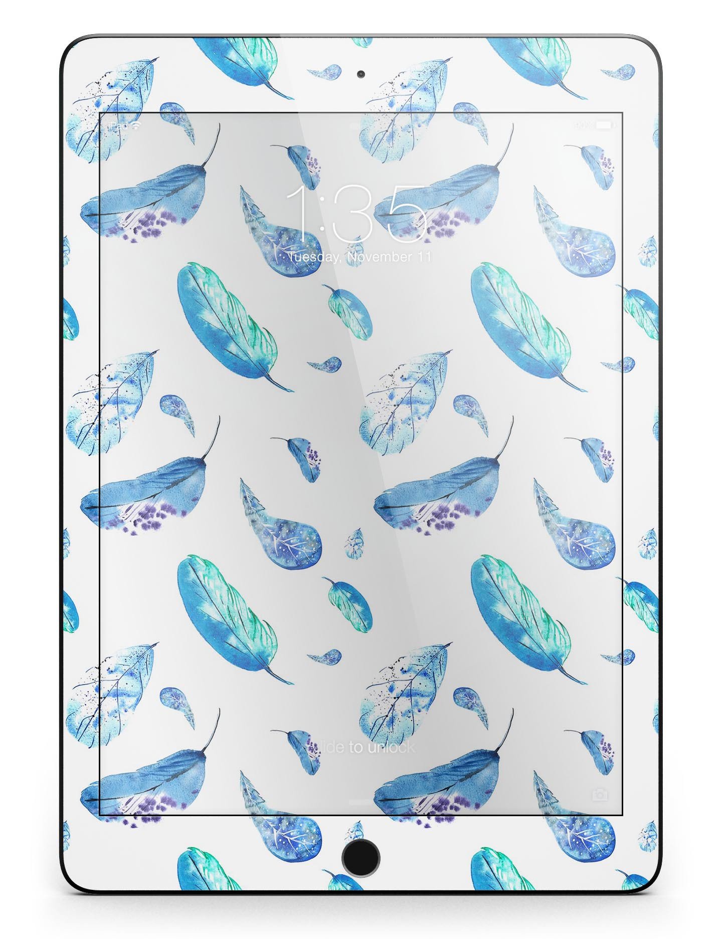 Hipster Feather Pattern Full Body Skin for iPad Pro, showcasing vibrant colors and intricate feather design.