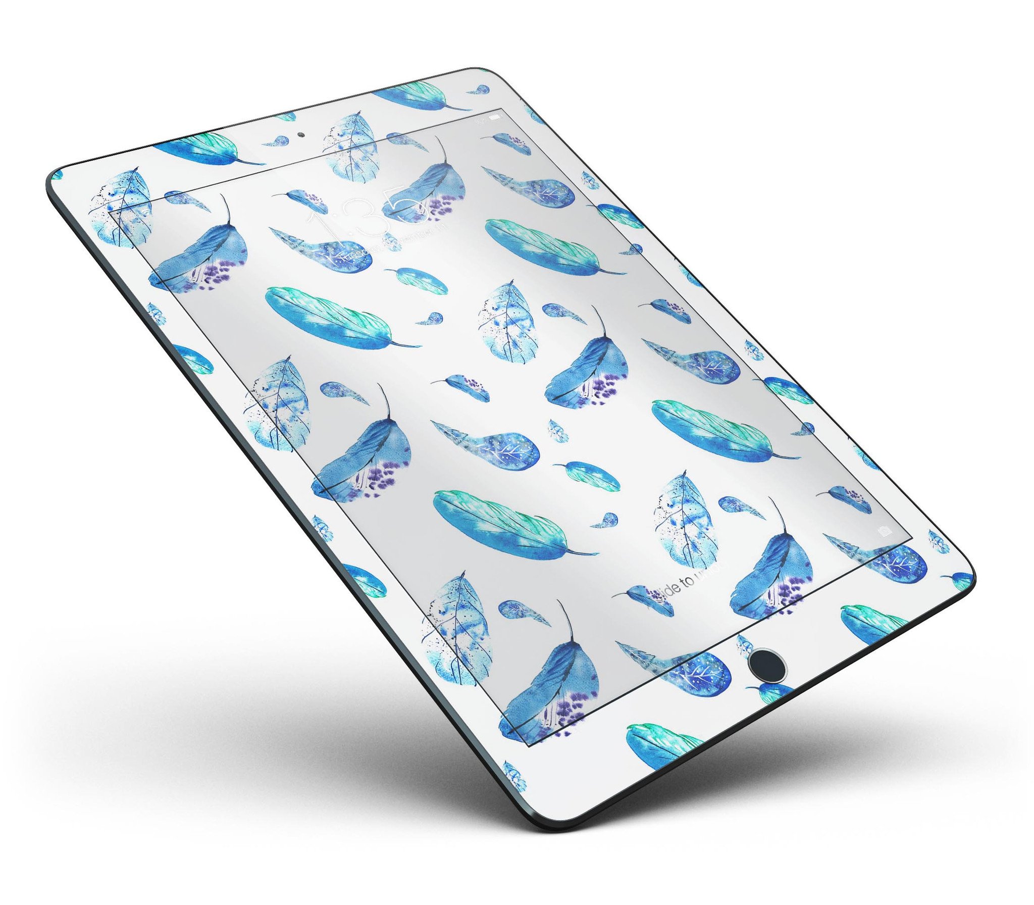 Hipster Feather Pattern Full Body Skin for iPad Pro, showcasing vibrant colors and intricate feather design.