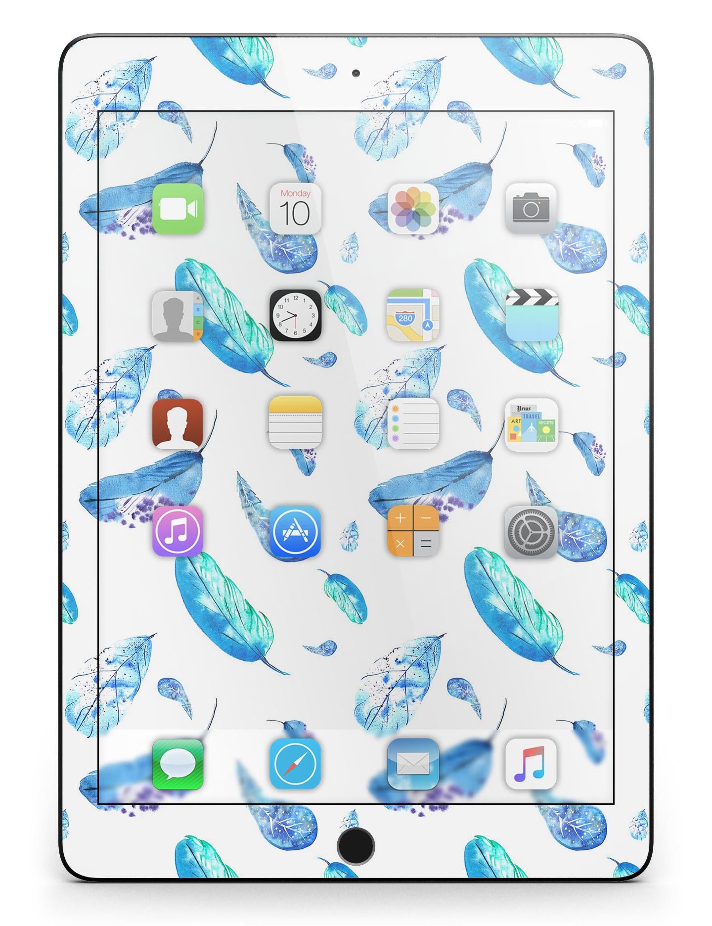 Hipster Feather Pattern Full Body Skin for iPad Pro, showcasing vibrant colors and intricate feather design.