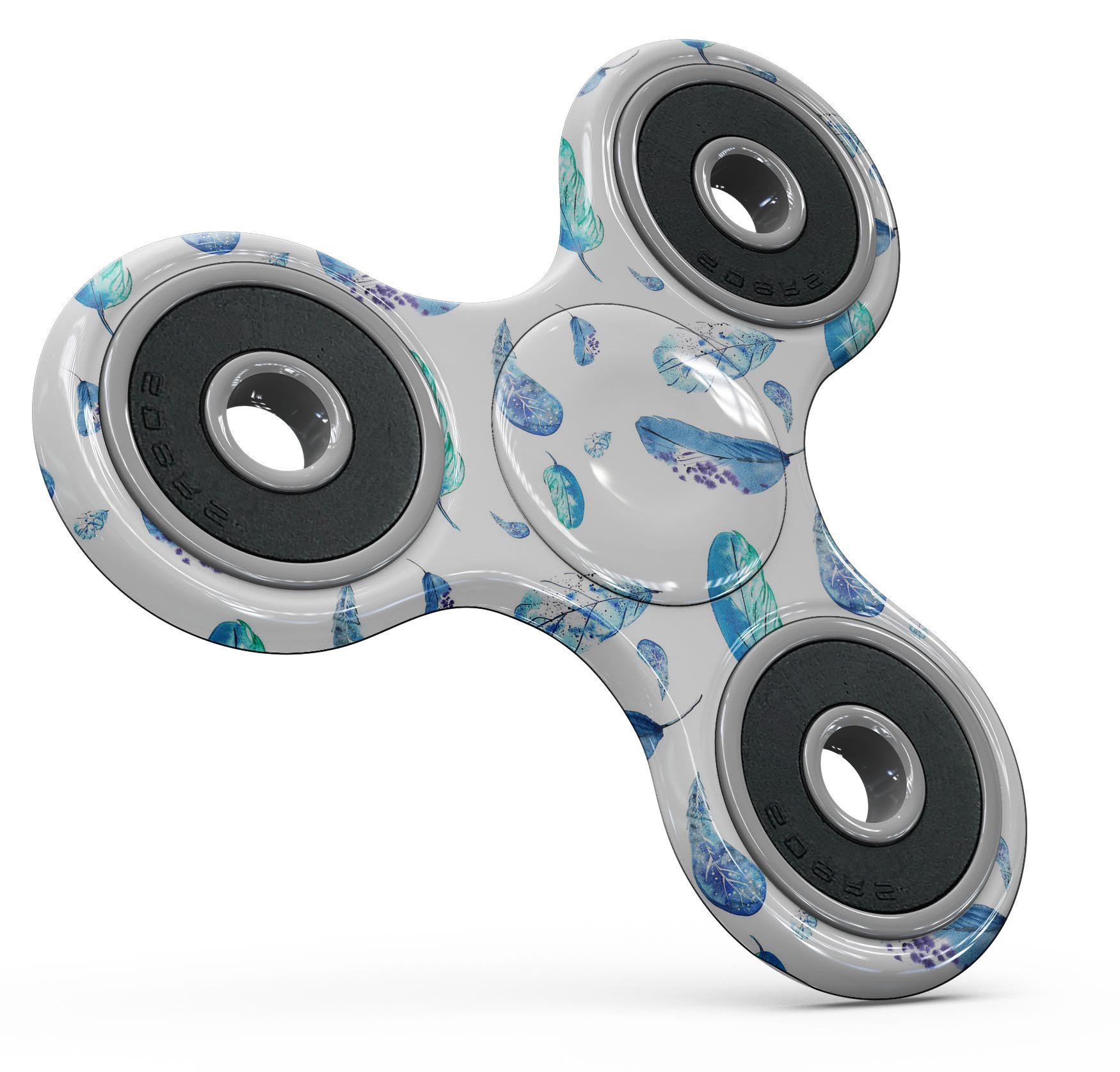 Hipster Feather Pattern Full-Body Fidget Spinner Skin-Kit showcasing vibrant feather design on premium vinyl.