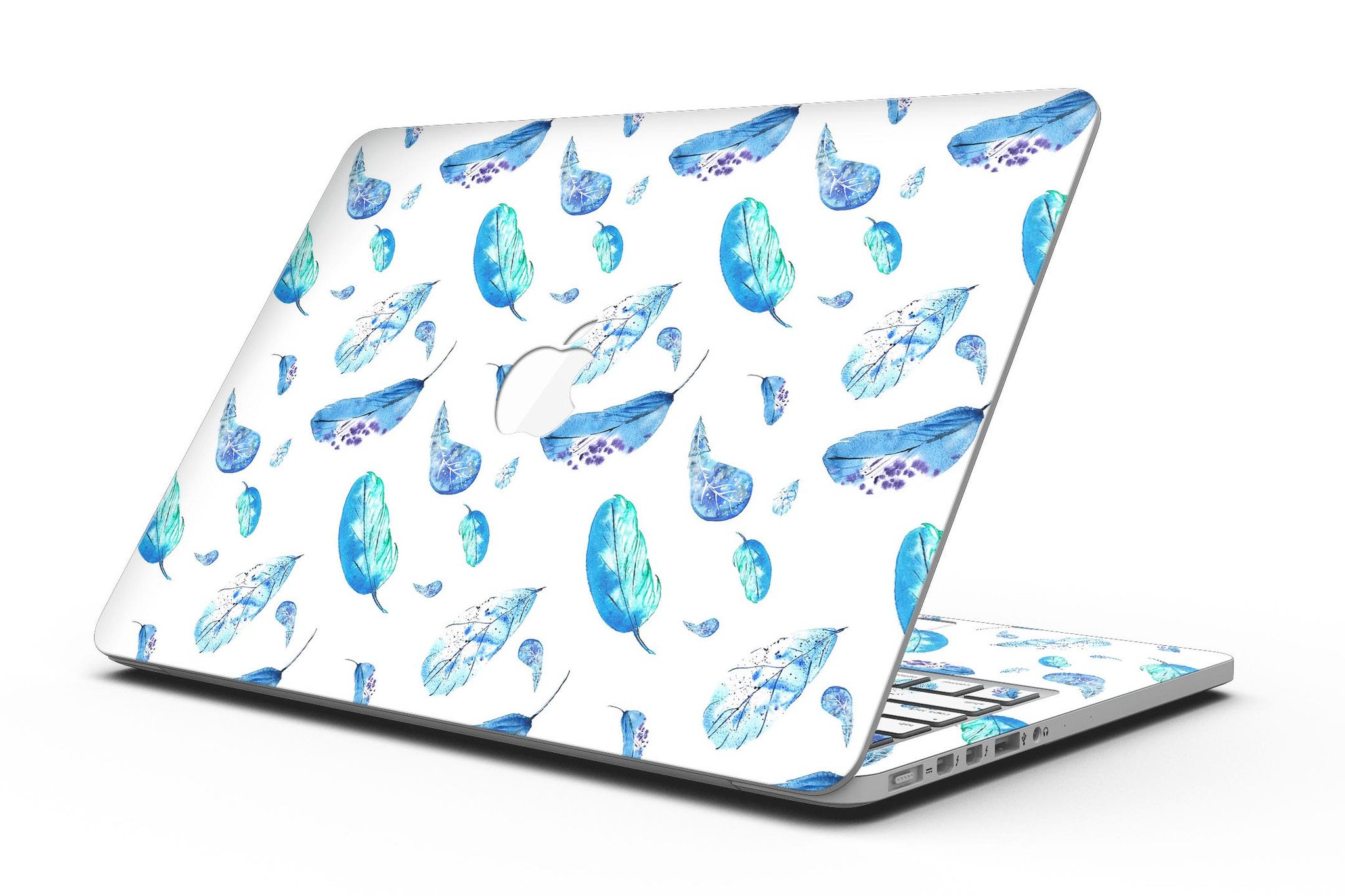 Stylish Hipster Feather Pattern skin for MacBook Pro with Retina Display, showcasing vibrant colors and a sleek design.