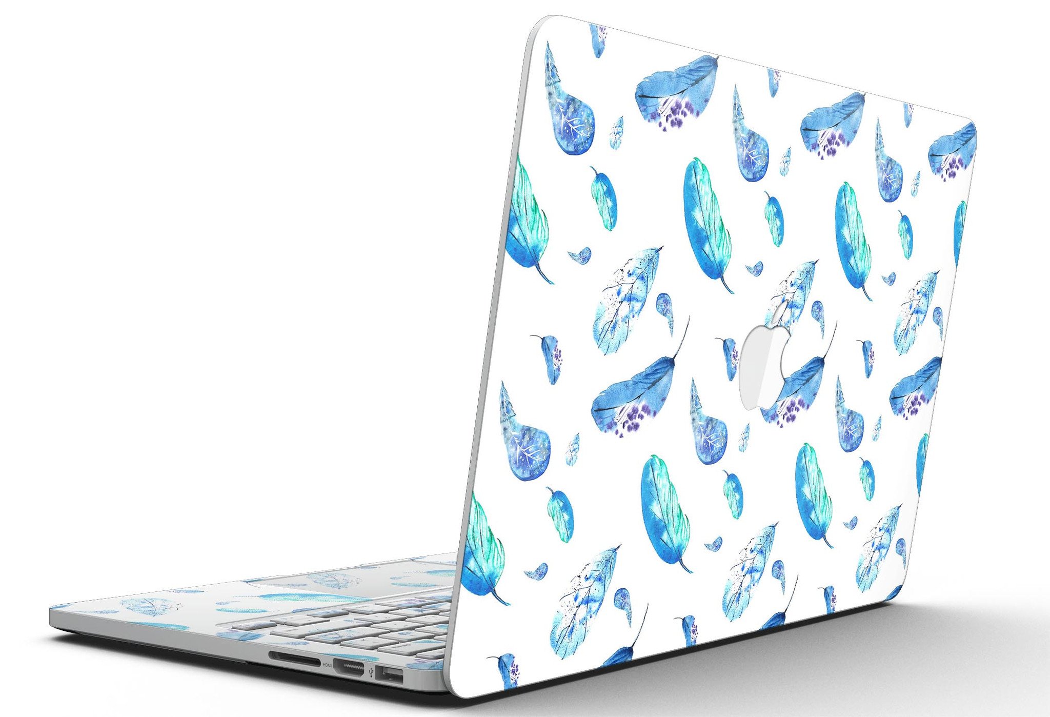 Stylish Hipster Feather Pattern skin for MacBook Pro with Retina Display, showcasing vibrant colors and a sleek design.