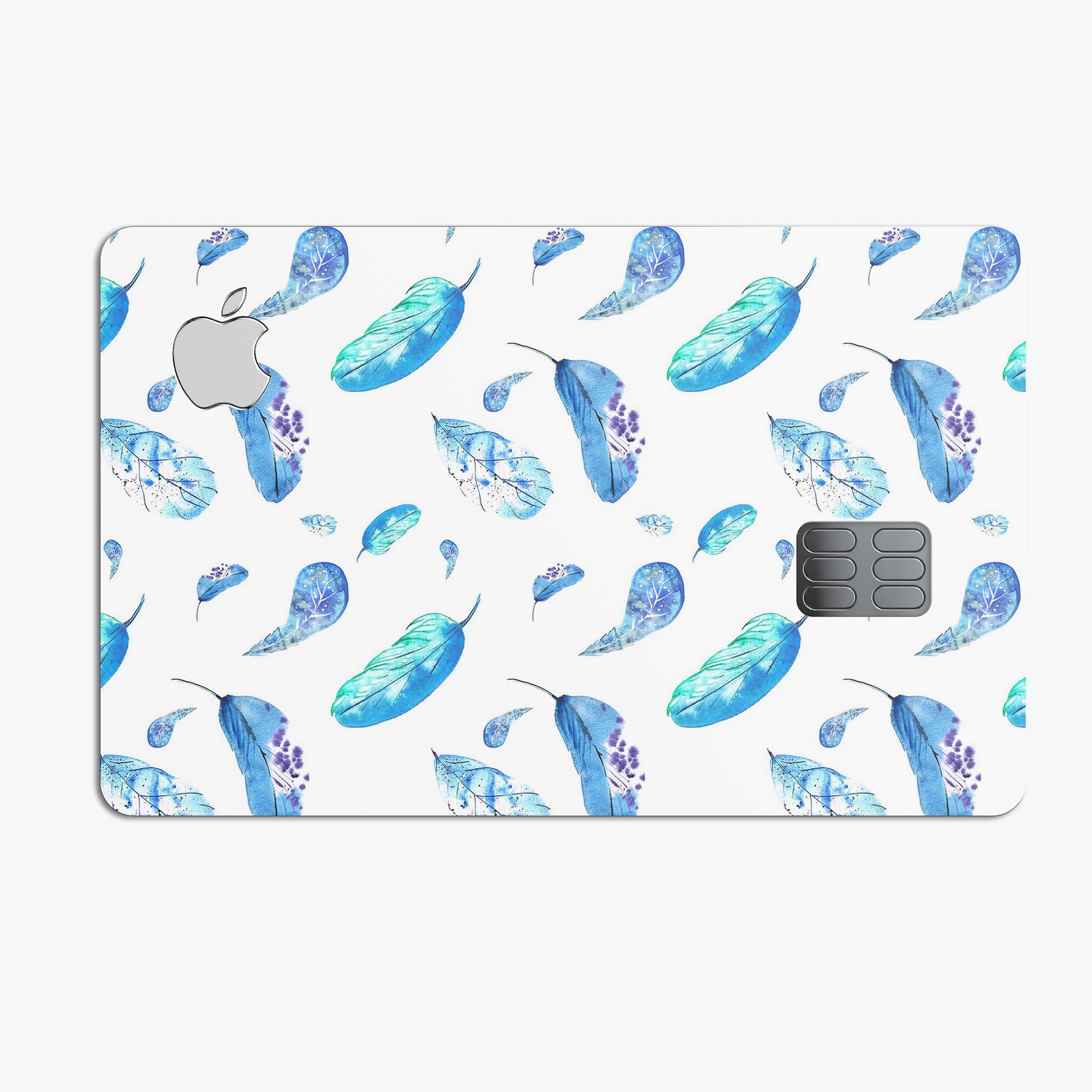 Hipster Feather Pattern decal skin for Apple Card, showcasing vibrant colors and stylish design.