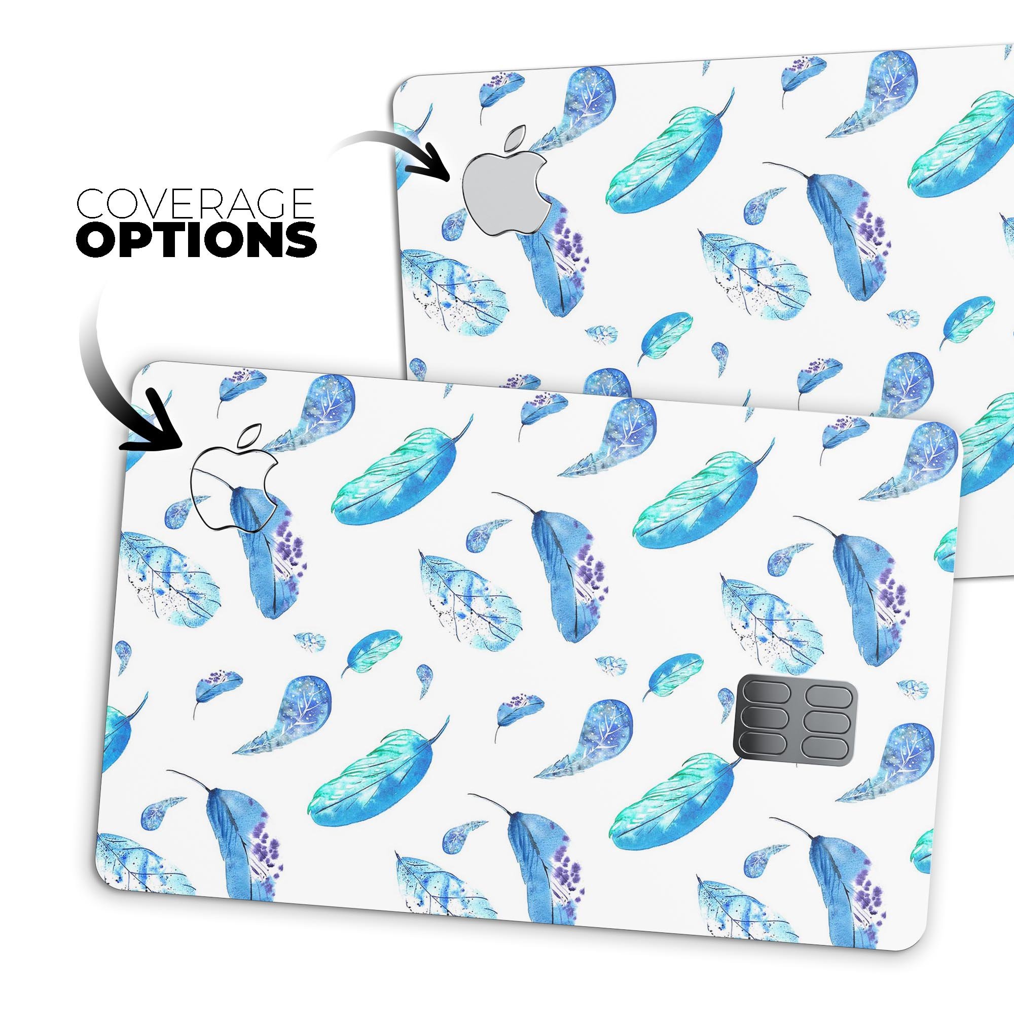 Hipster Feather Pattern decal skin for Apple Card, showcasing vibrant colors and stylish design.