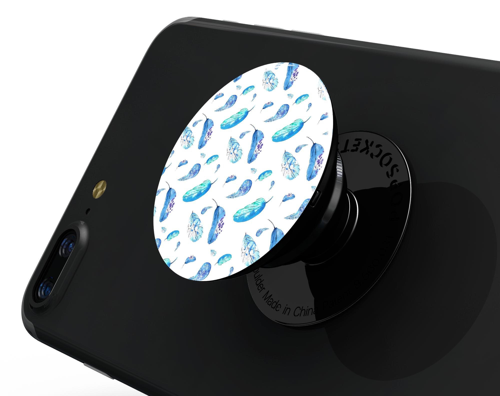 Hipster Feather Pattern Skin Kit for PopSockets featuring vibrant feather design on premium vinyl.