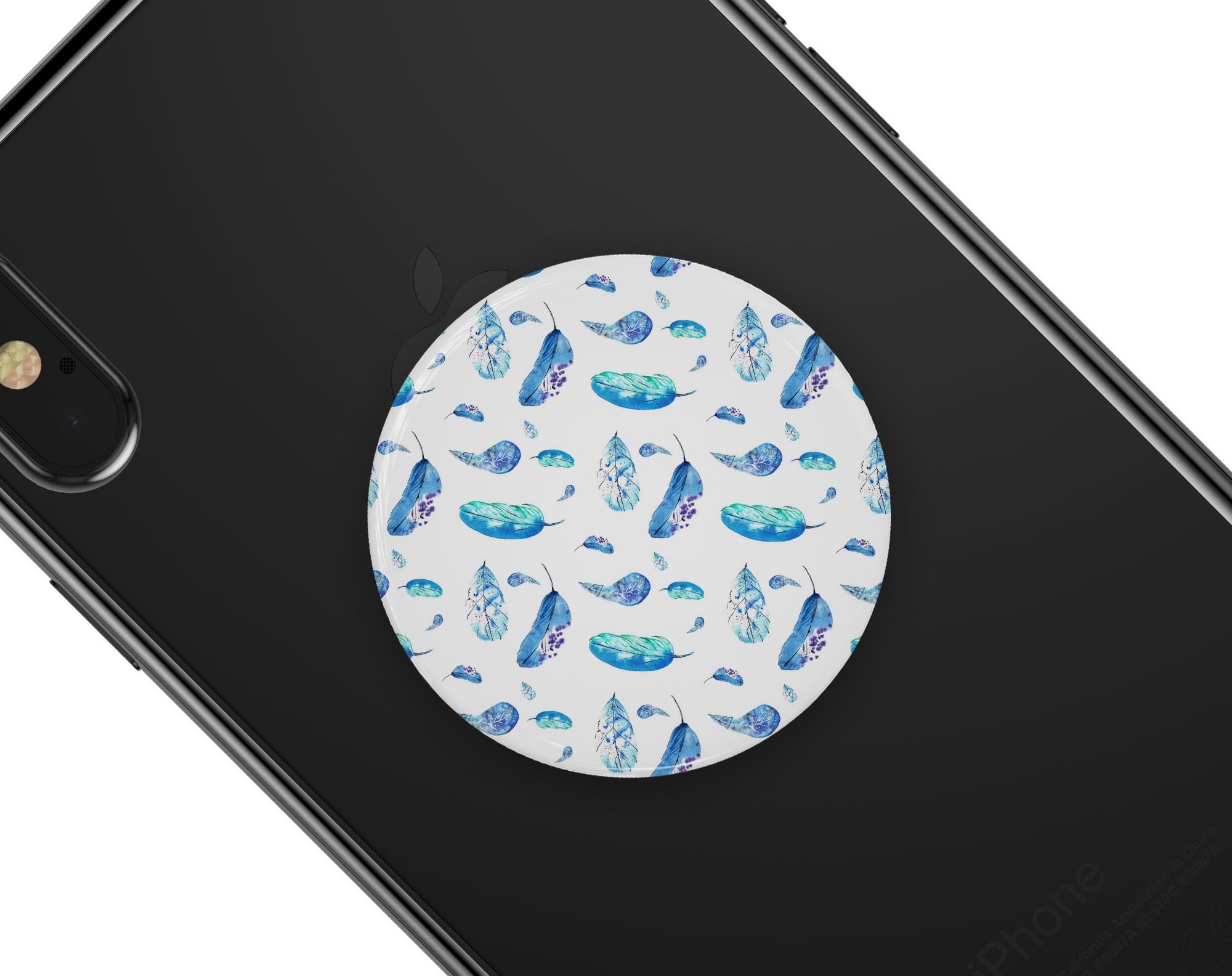 Hipster Feather Pattern Skin Kit for PopSockets featuring vibrant feather design on premium vinyl.