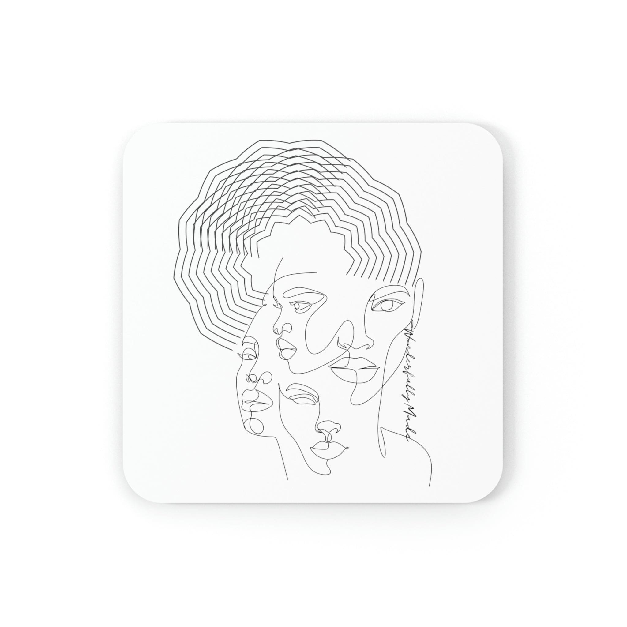 A stylish 4-piece coaster set with cork backing, perfect for home or office use, featuring elegant designs.