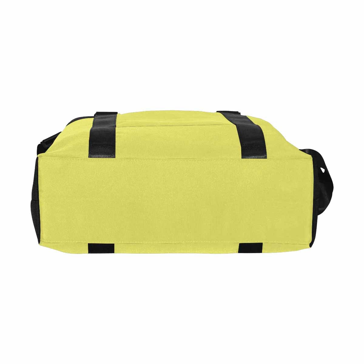 Honeysuckle Yellow Duffel Bag with adjustable strap and metal button closure, showcasing its spacious interior and durable oxford fabric.